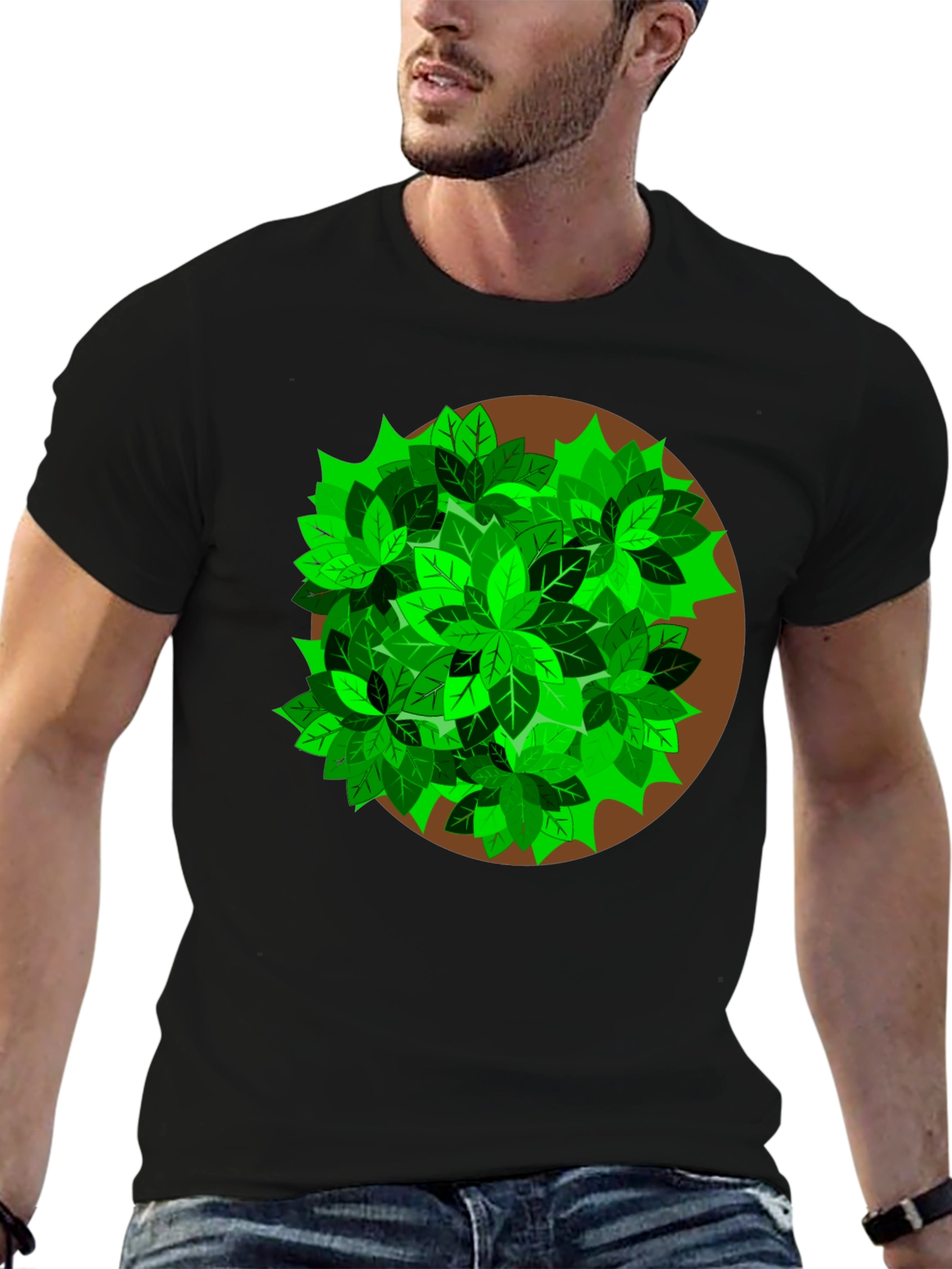 Nature Leaf Print T-Shirt - Black