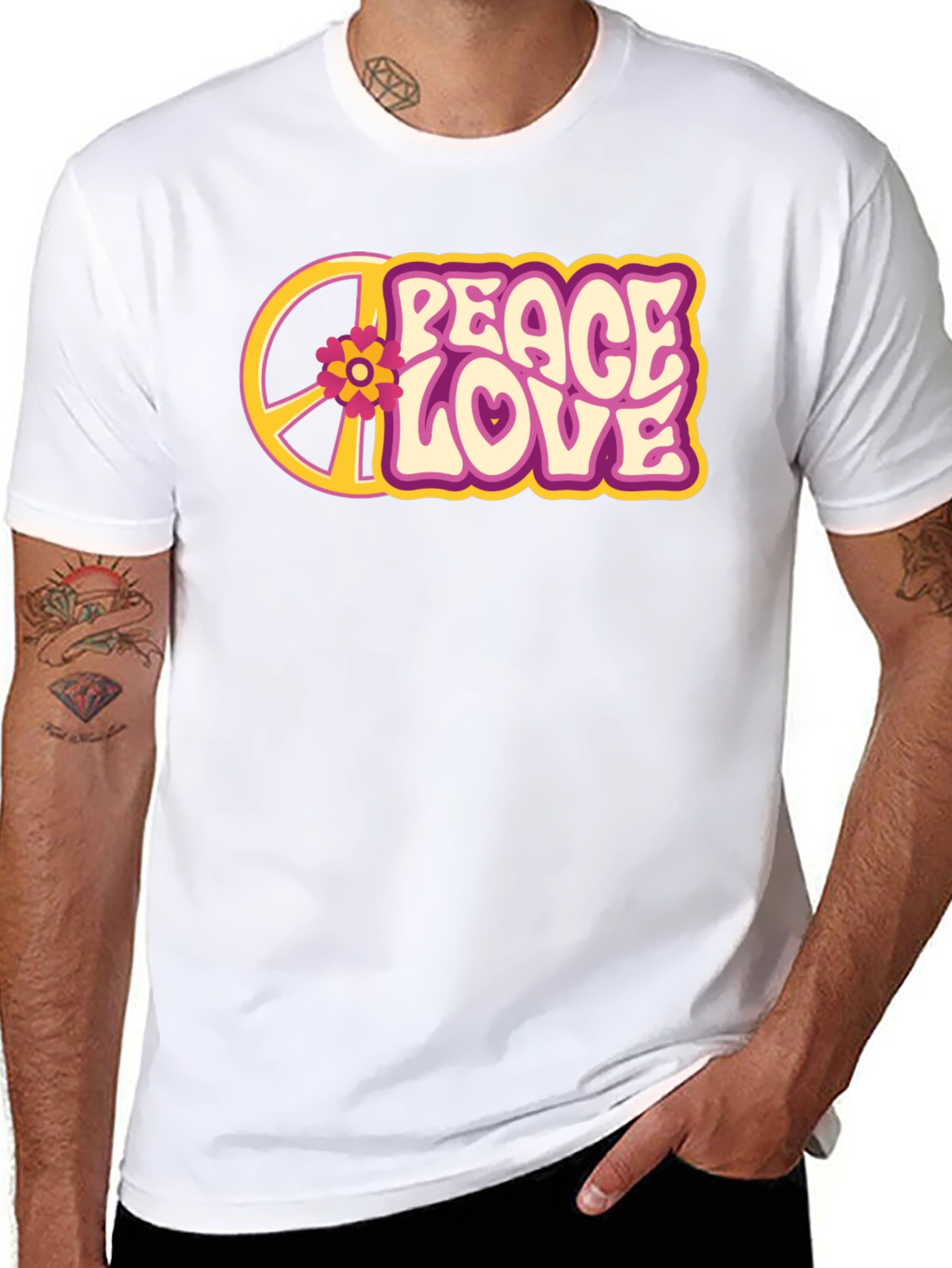 Peace Love Flower Graphic Tee - Retro Style
