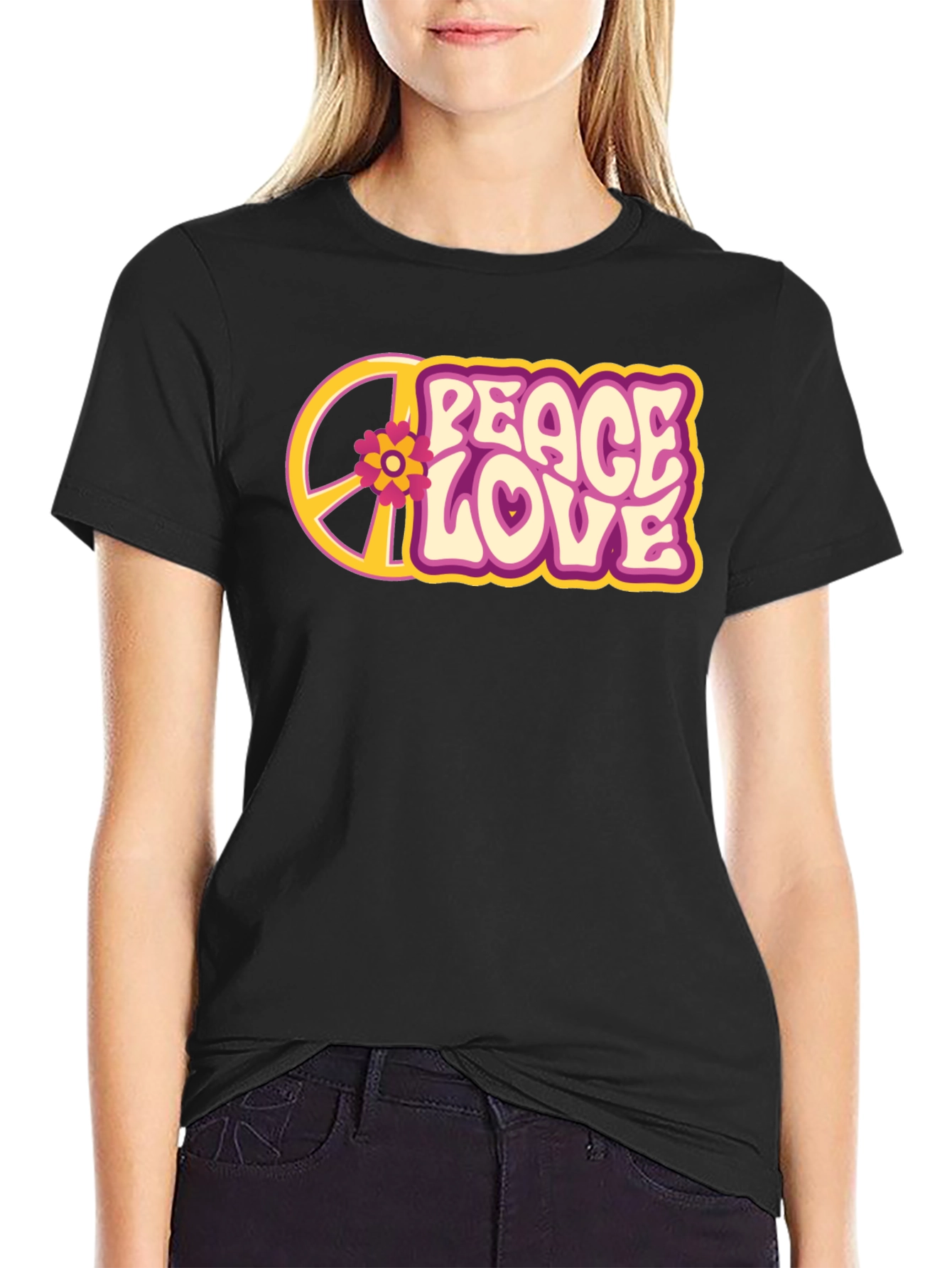 Peace Love Flower Graphic Tee - Retro Style