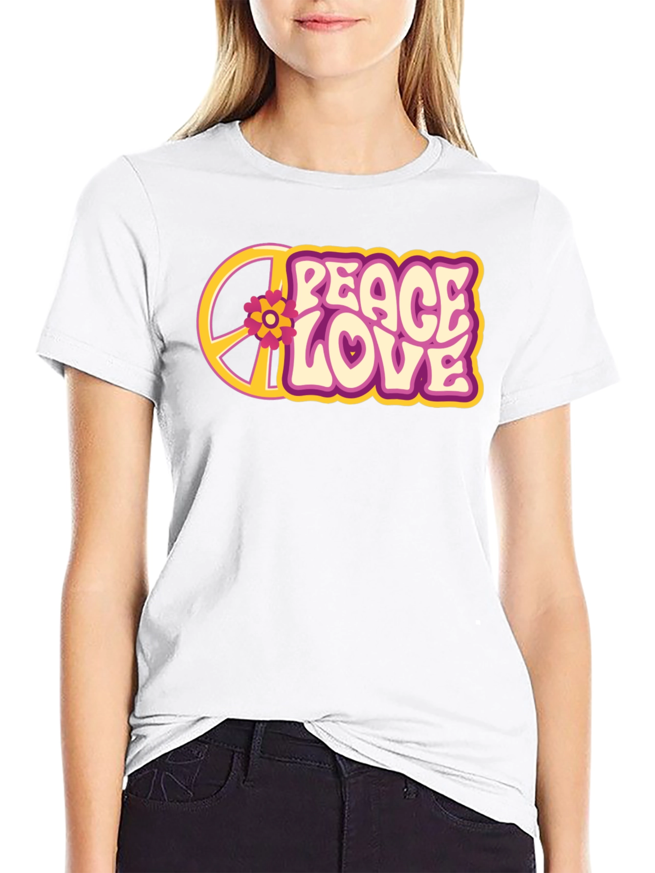 Peace Love Flower Graphic Tee - Retro Style