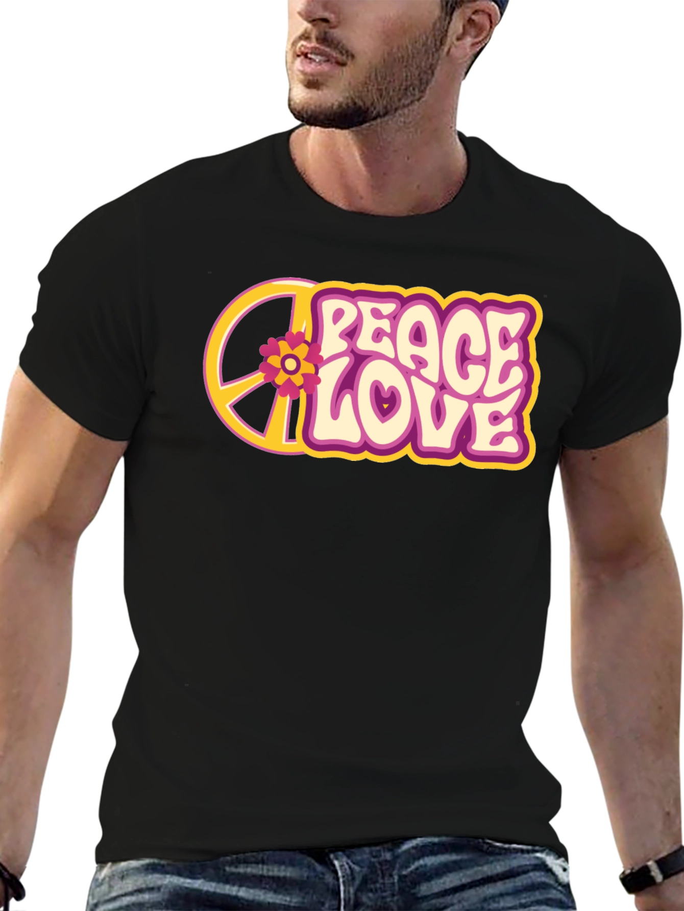Peace Love Flower Graphic Tee - Retro Style