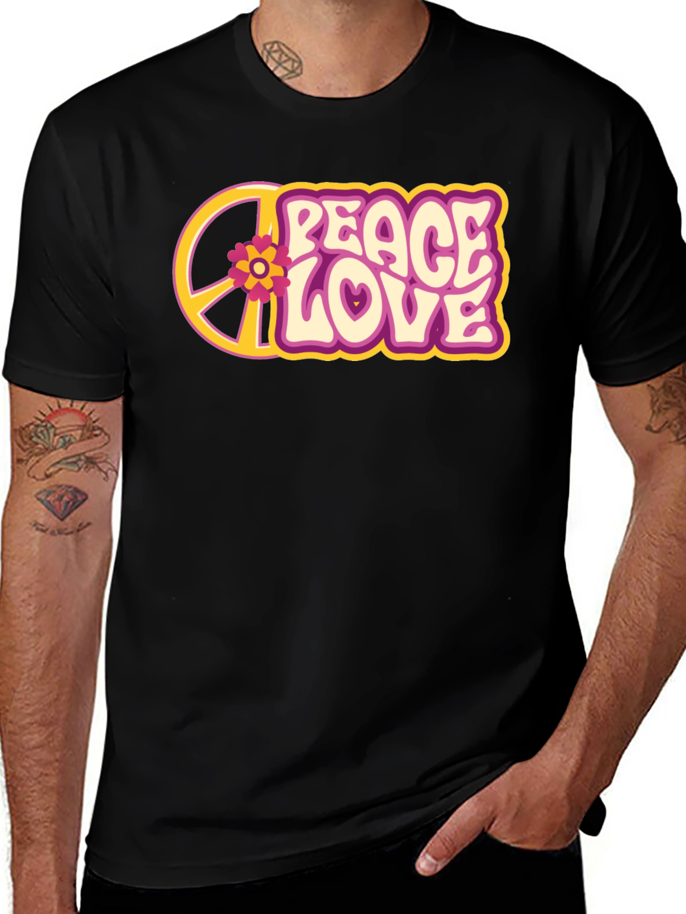 Peace Love Flower Graphic Tee - Retro Style