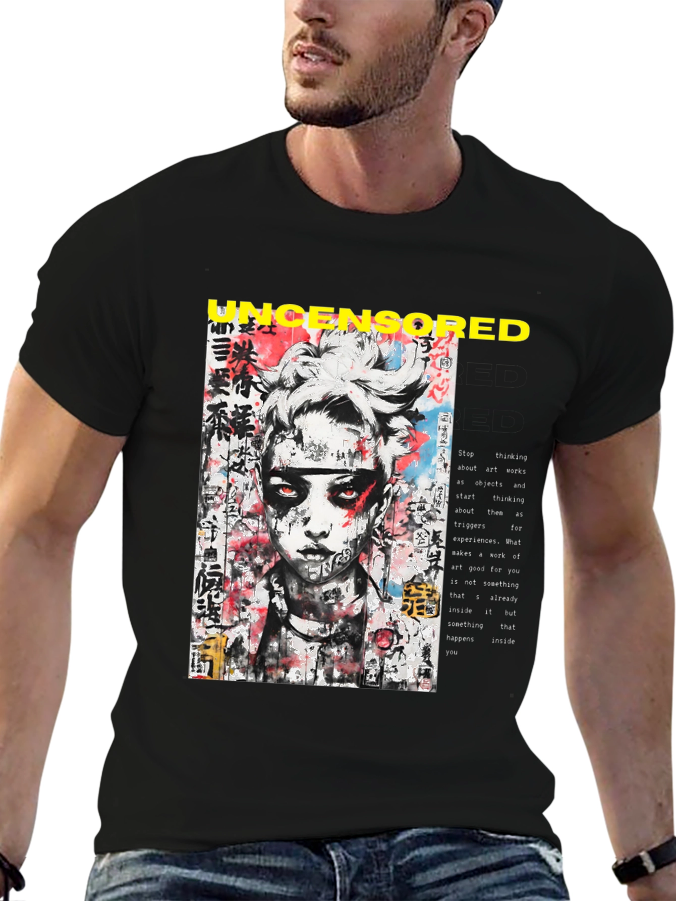 Edgy Uncensored Graphic Print Black T-Shirt