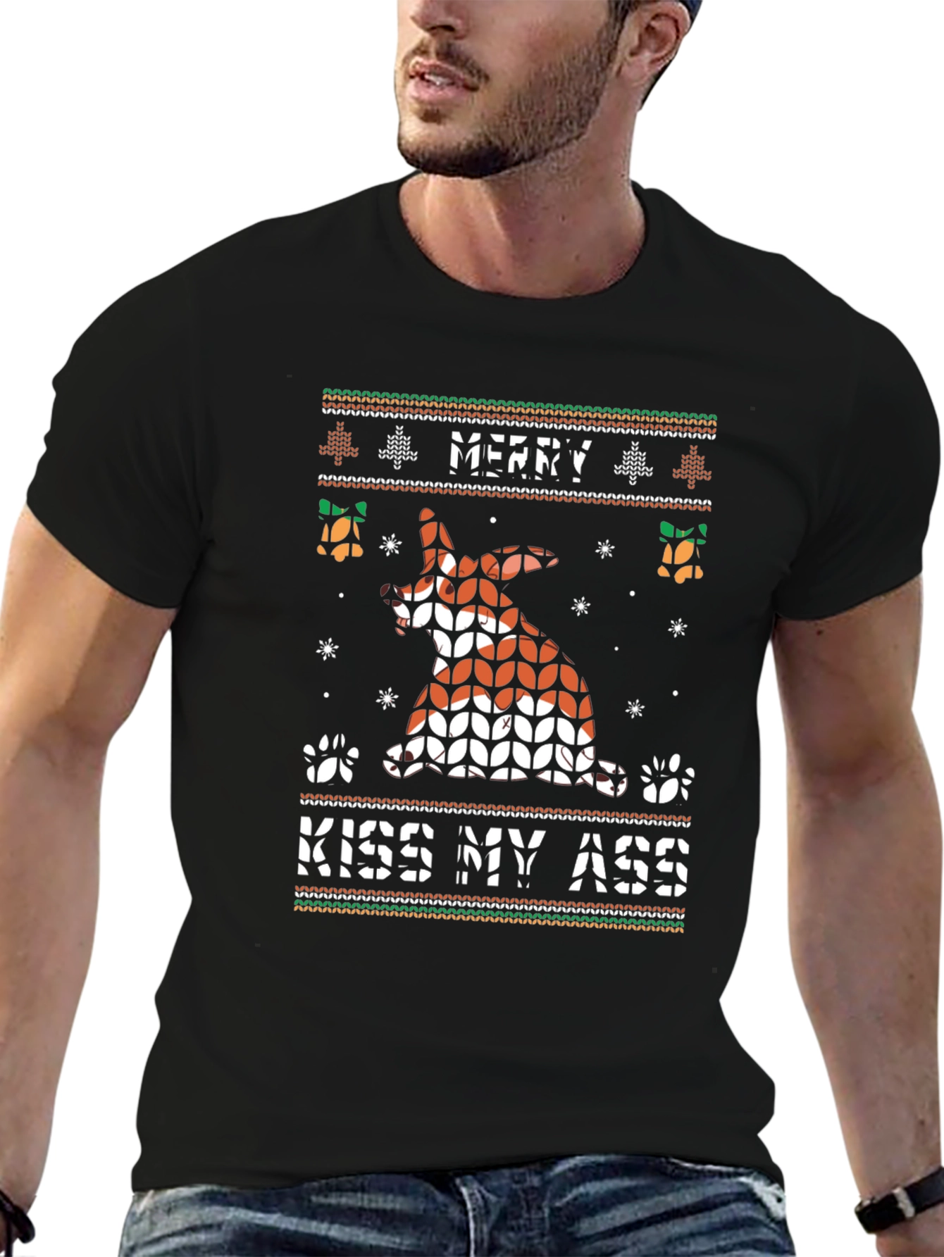 Merry Kiss My Ass Christmas Dog Sweater T-Shirt