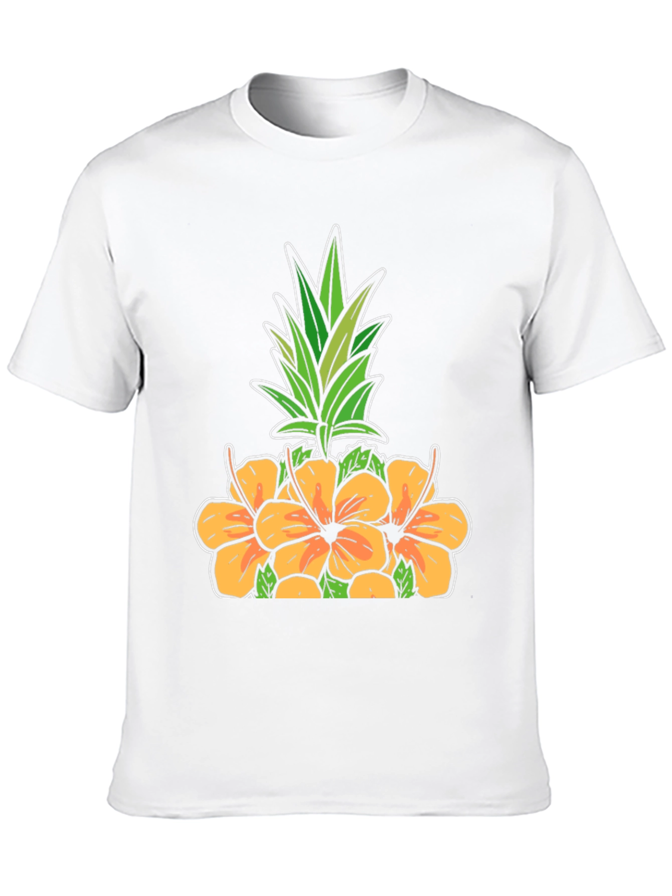 Floral Pineapple Graphic Tee - Black Cotton Shirt