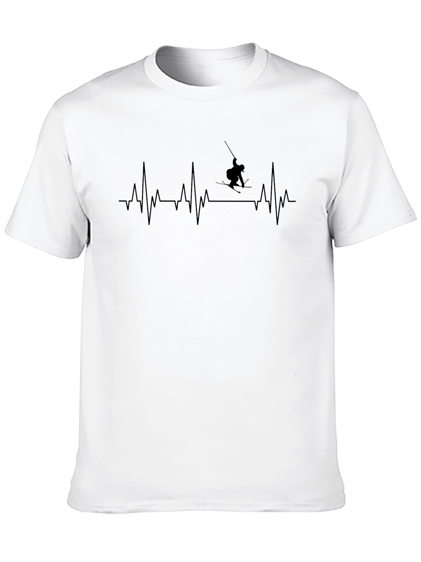 Skiing Heartbeat T-Shirt - Black Graphic Tee