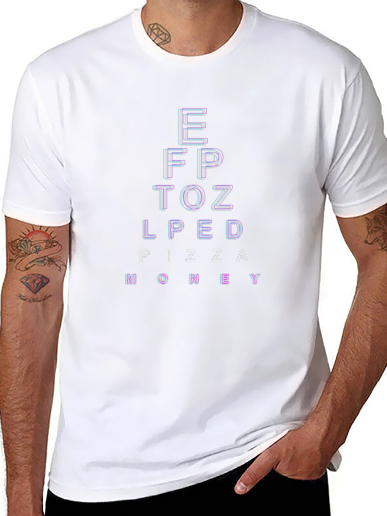 Pizza Money Eye Chart Black T-Shirt