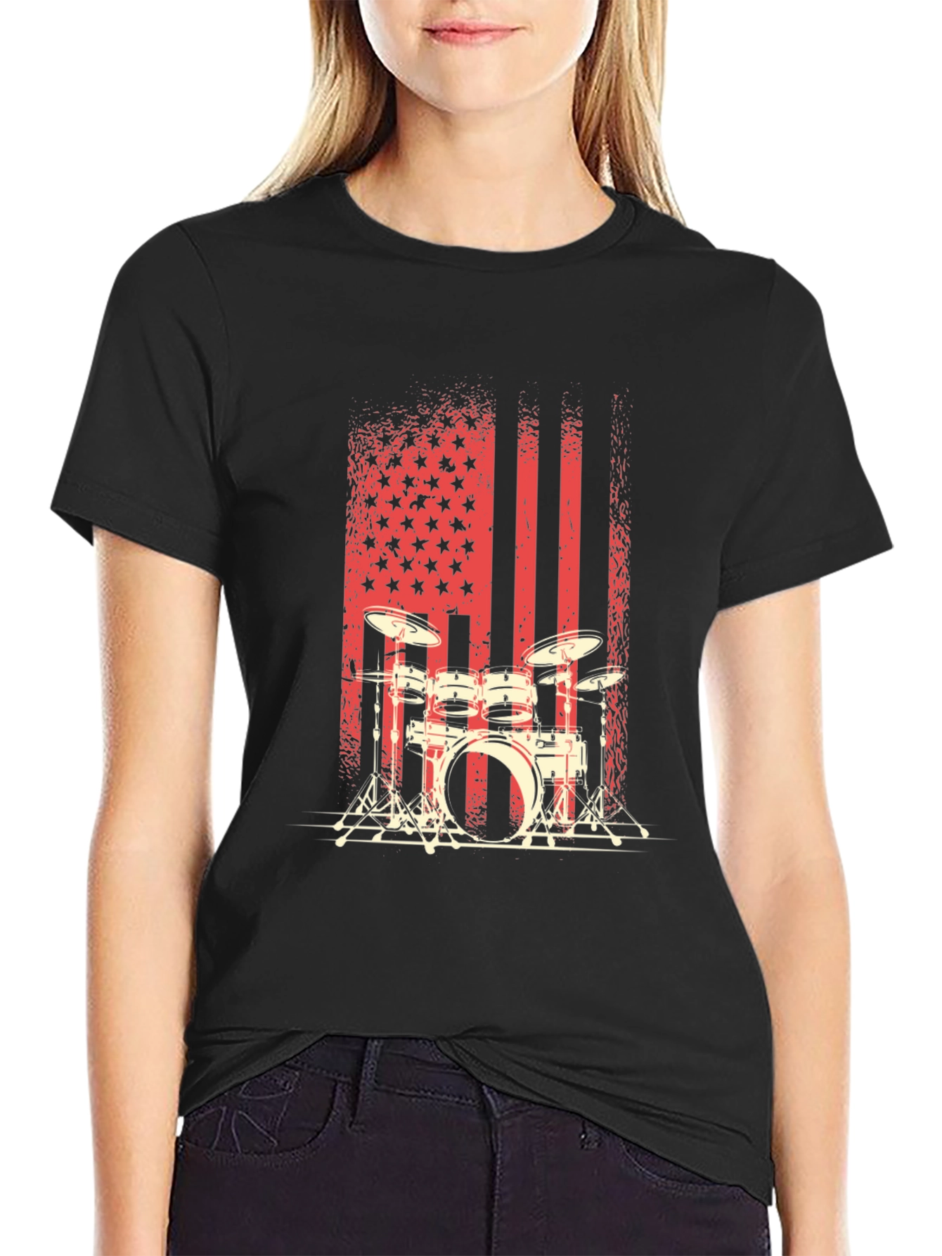 Drum Set American Flag Mens Graphic Tee
