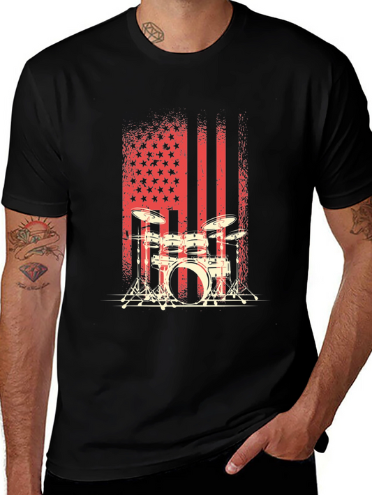 Drum Set American Flag Mens Graphic Tee