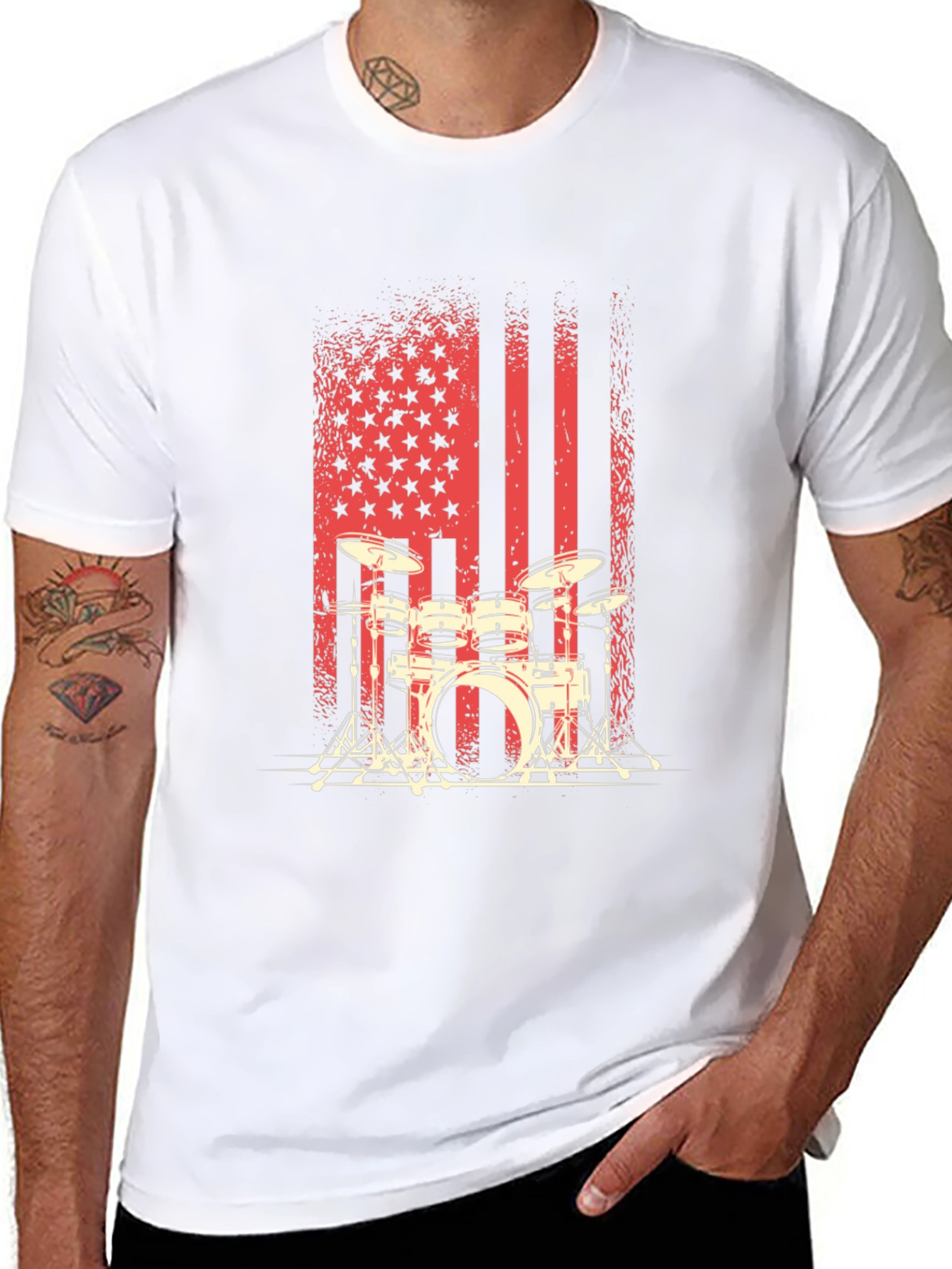 Drum Set American Flag Mens Graphic Tee