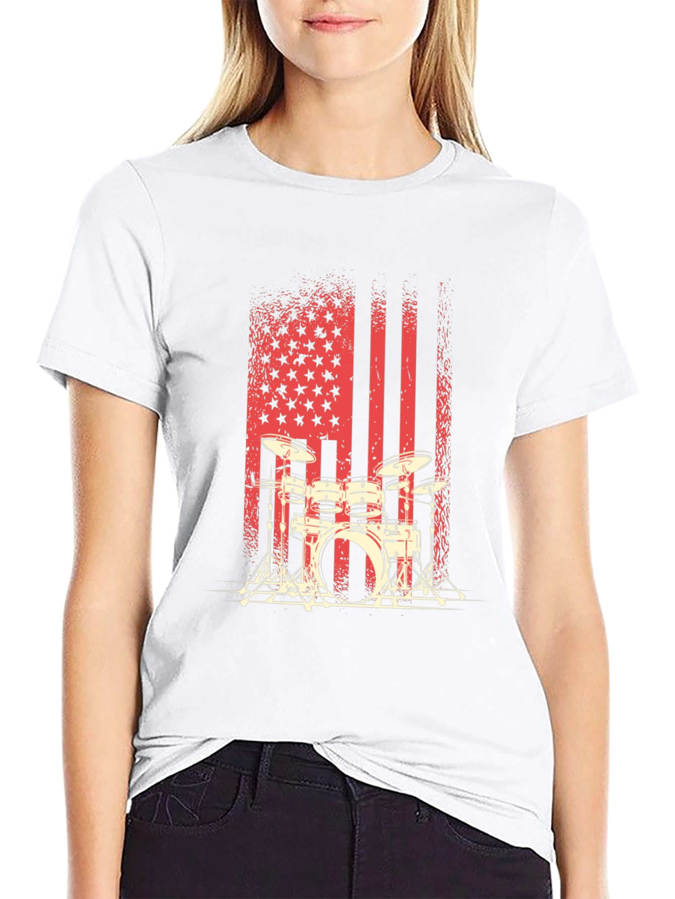 Drum Set American Flag Mens Graphic Tee