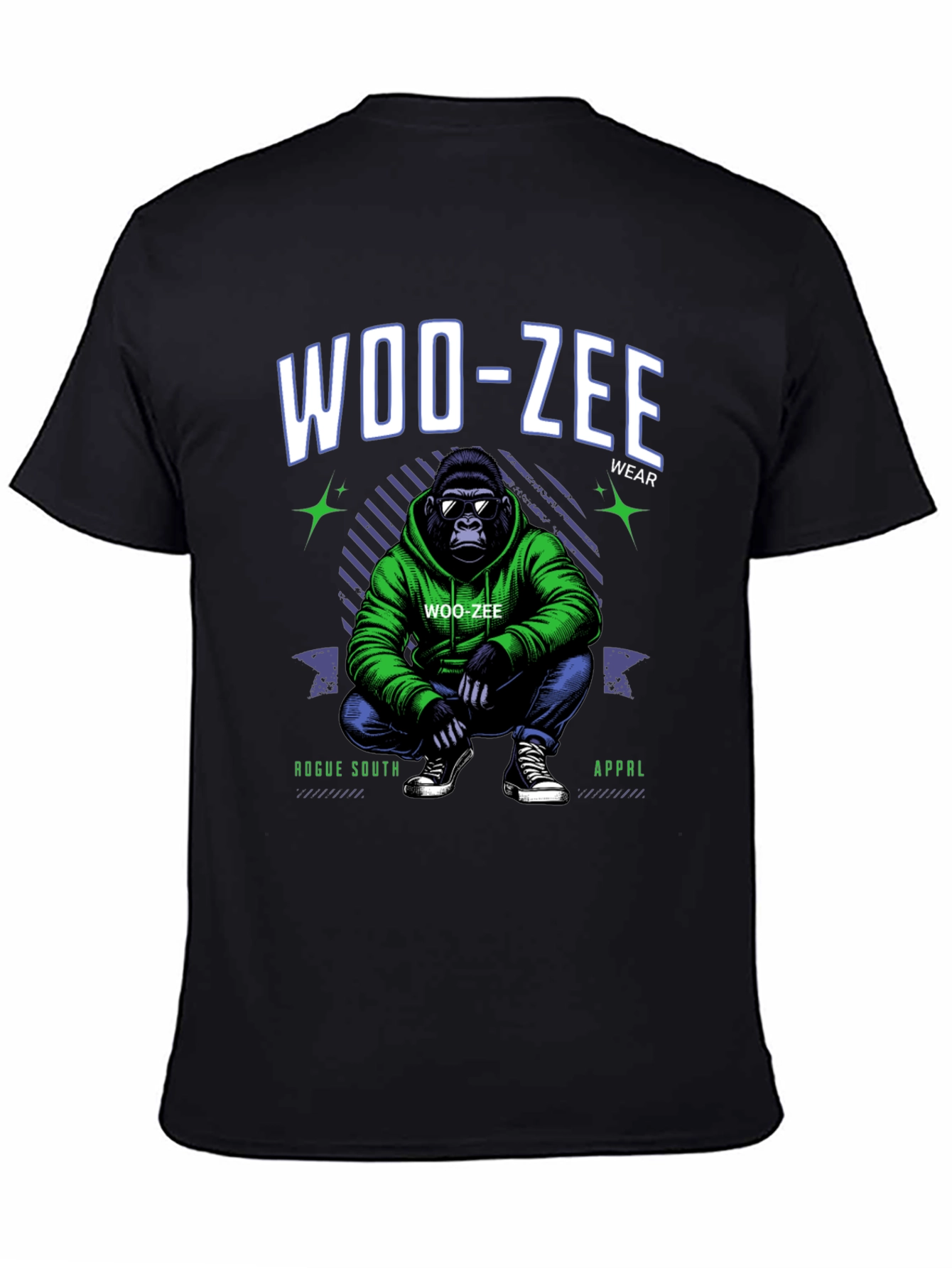 Woo-Zee Black Graphic T-Shirt - Gorilla Design