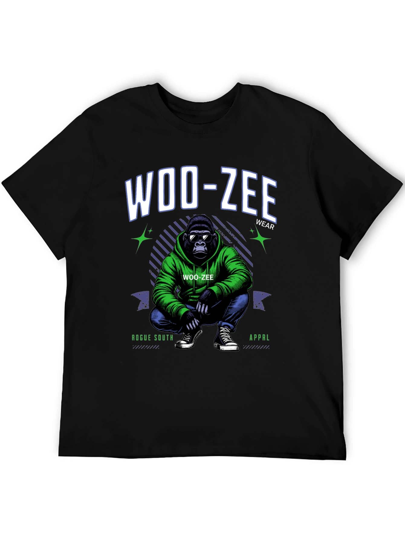 Woo-Zee Black Graphic T-Shirt - Gorilla Design