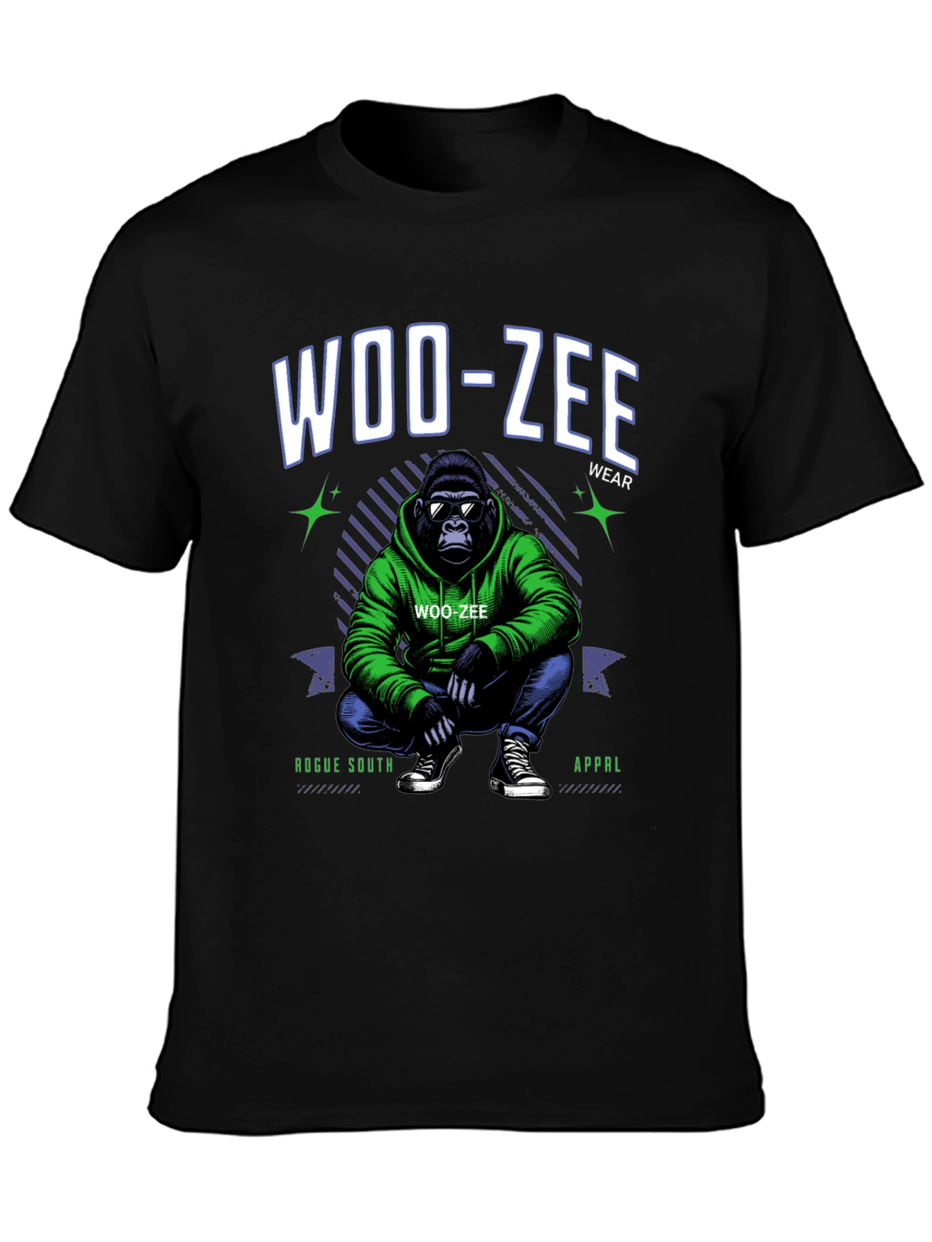 Woo-Zee Black Graphic T-Shirt - Gorilla Design