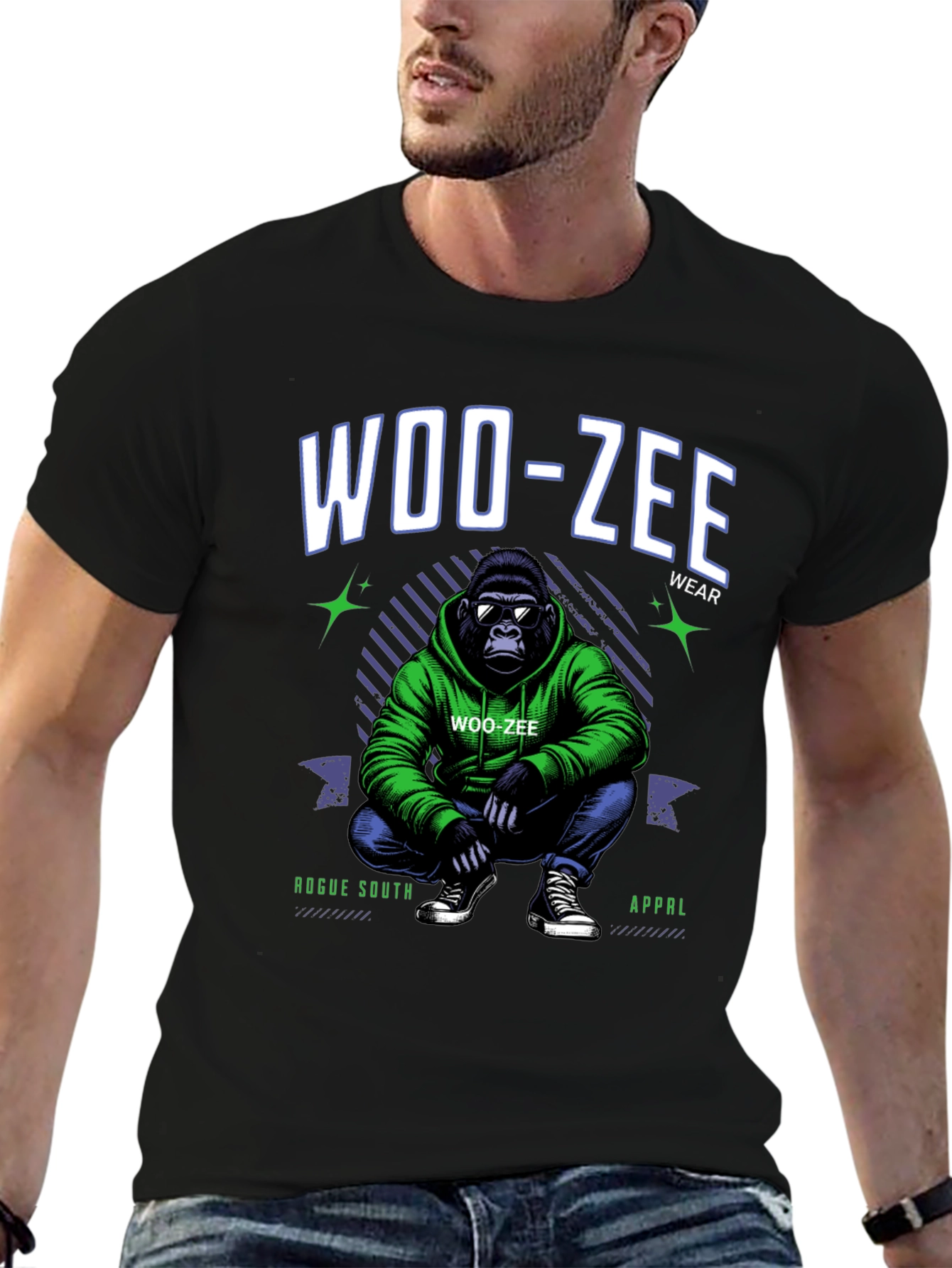 Woo-Zee Black Graphic T-Shirt - Gorilla Design