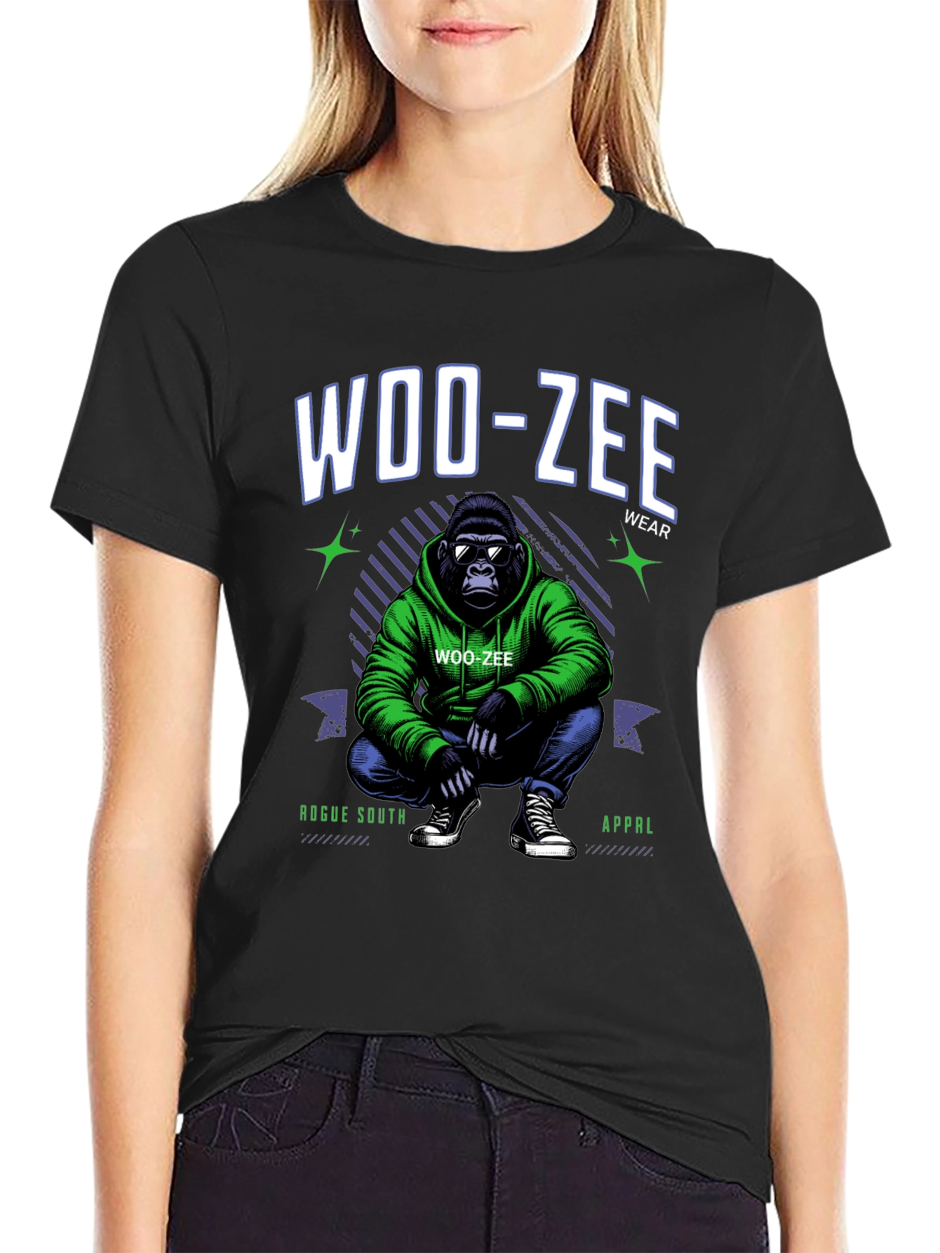 Woo-Zee Black Graphic T-Shirt - Gorilla Design