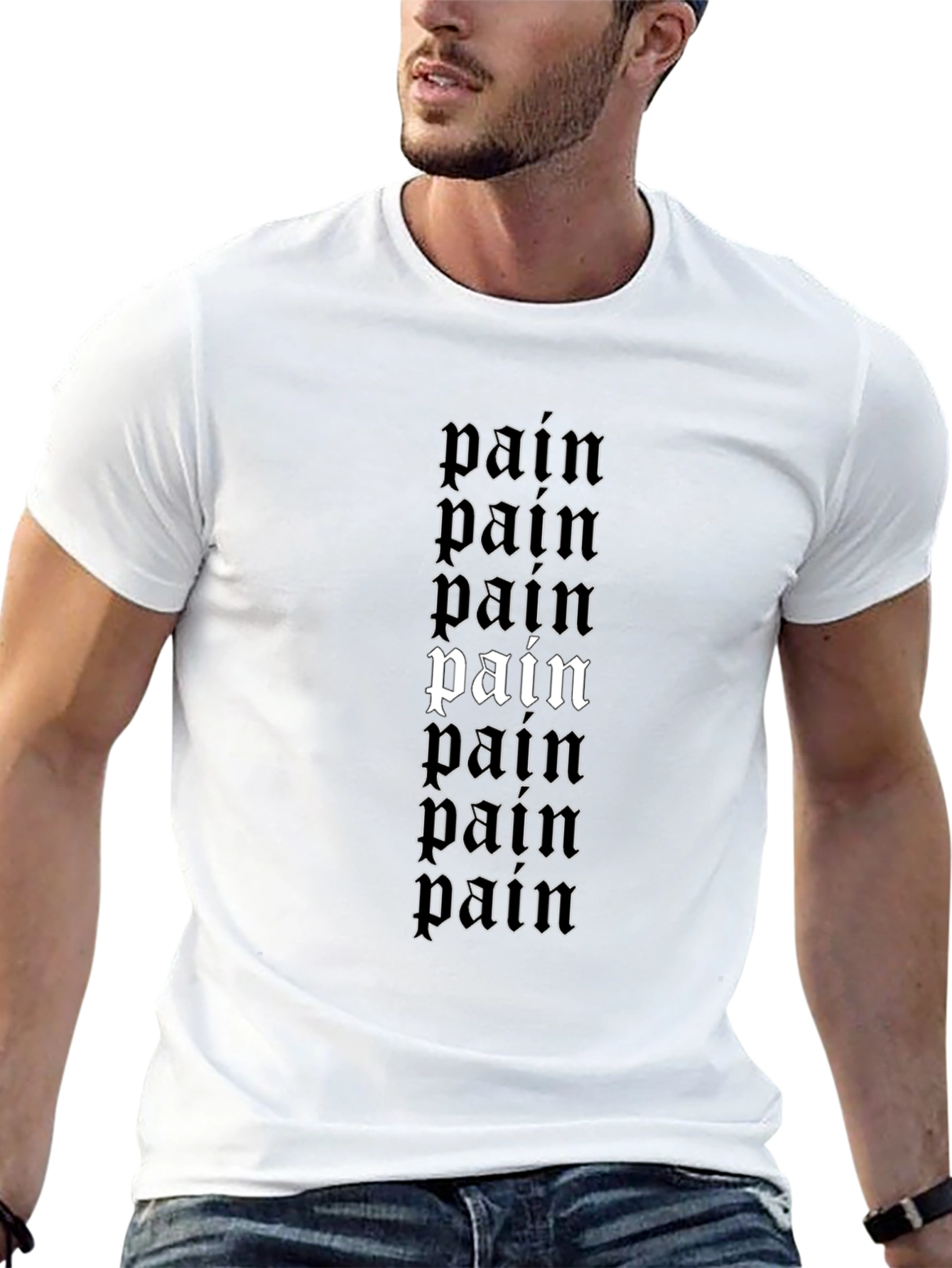 Gothic Pain Text Graphic Print Black T-Shirt