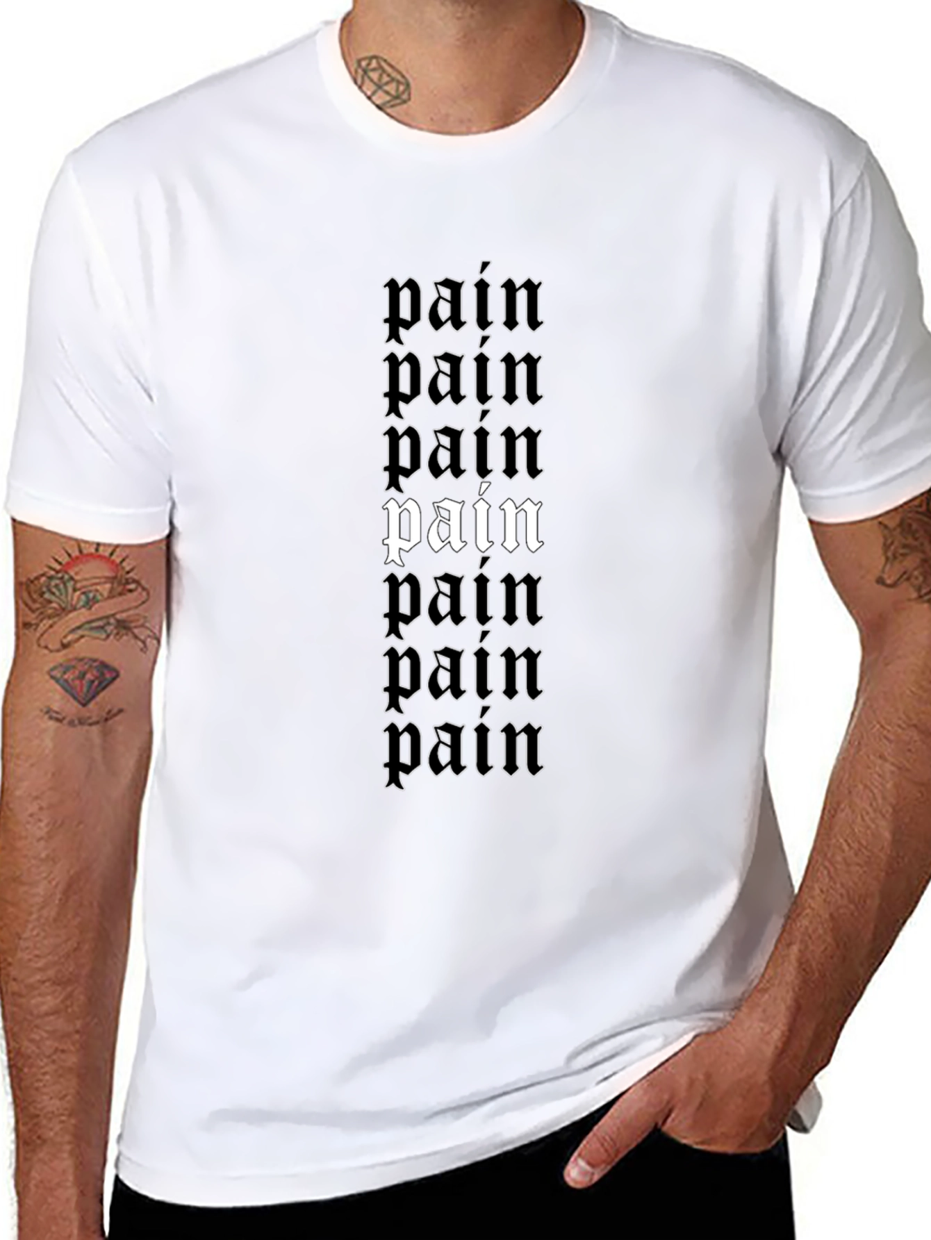 Gothic Pain Text Graphic Print Black T-Shirt