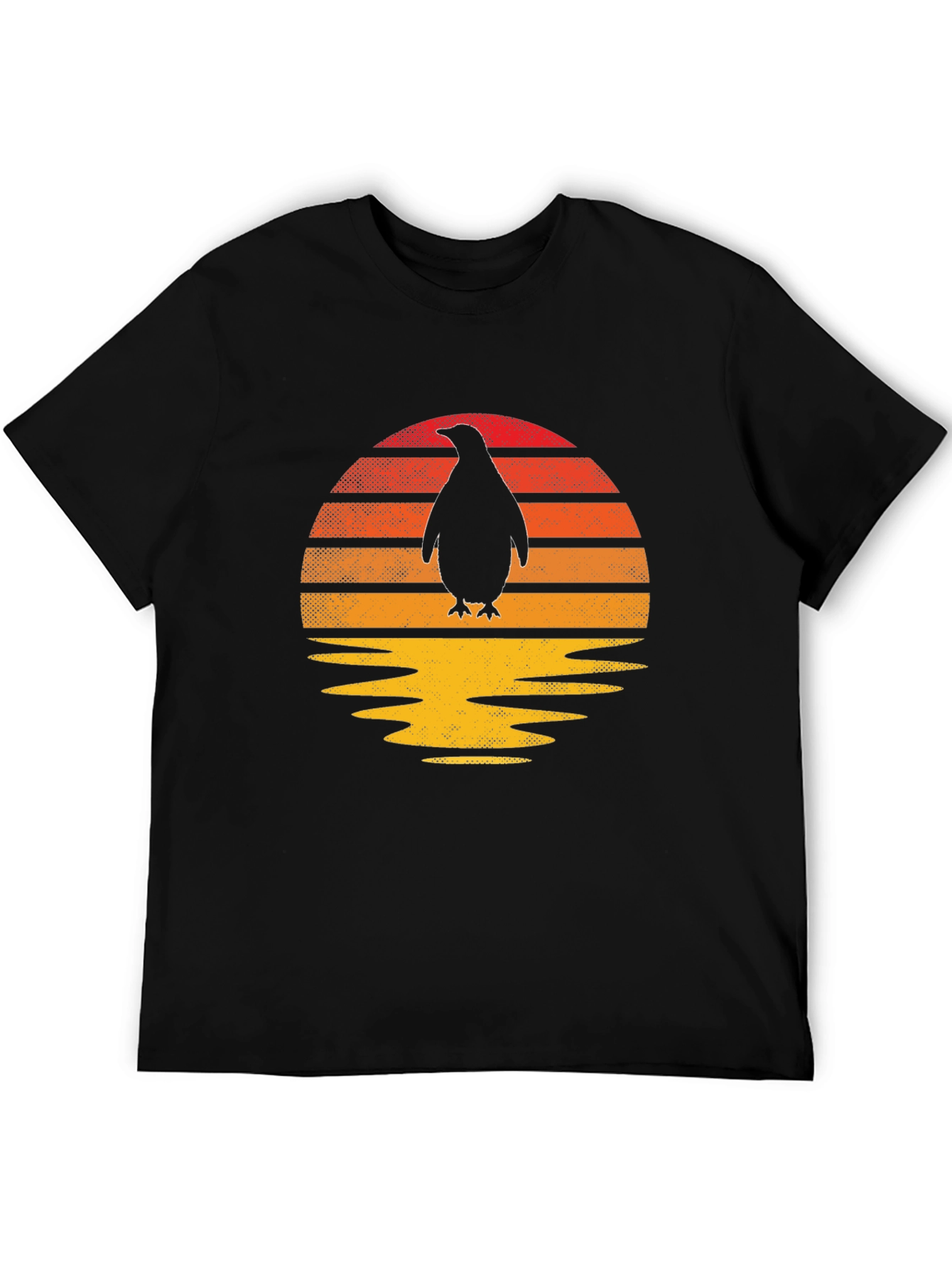 Retro Penguin Sunset Graphic Tee - Black