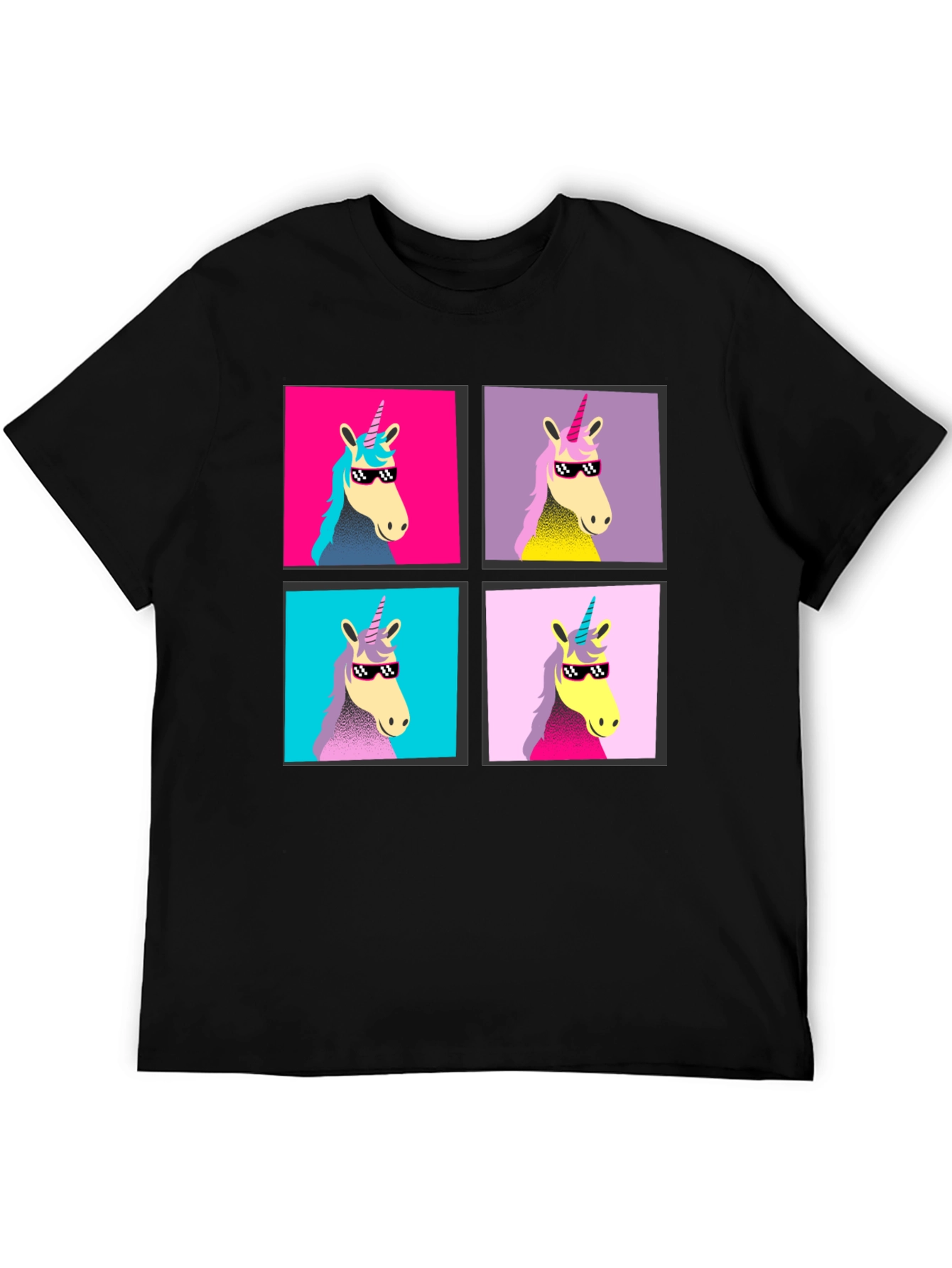 Unicorn Pop Art Graphic Black T-Shirt