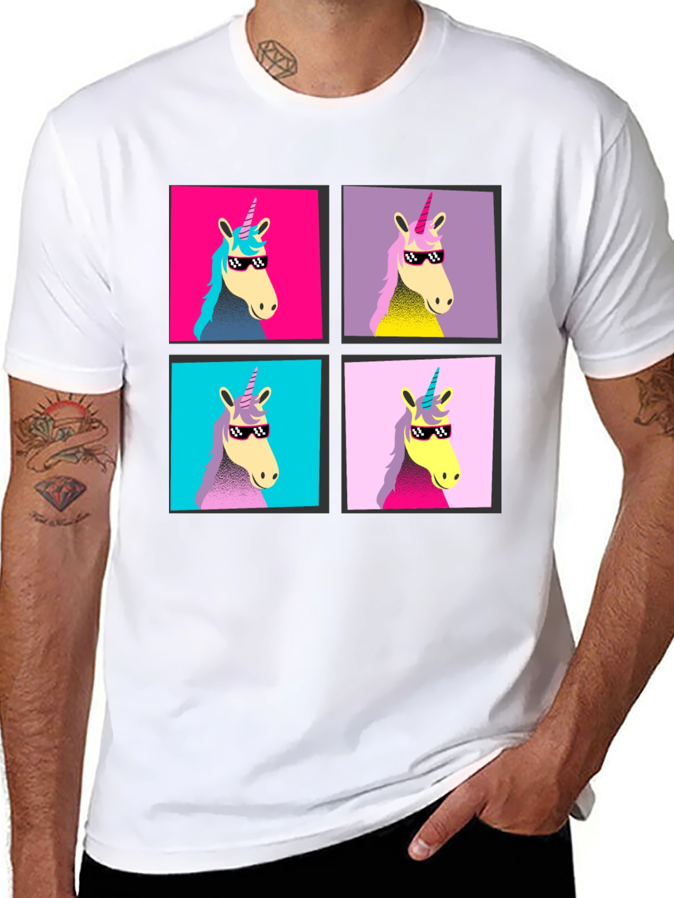 Unicorn Pop Art Graphic Black T-Shirt