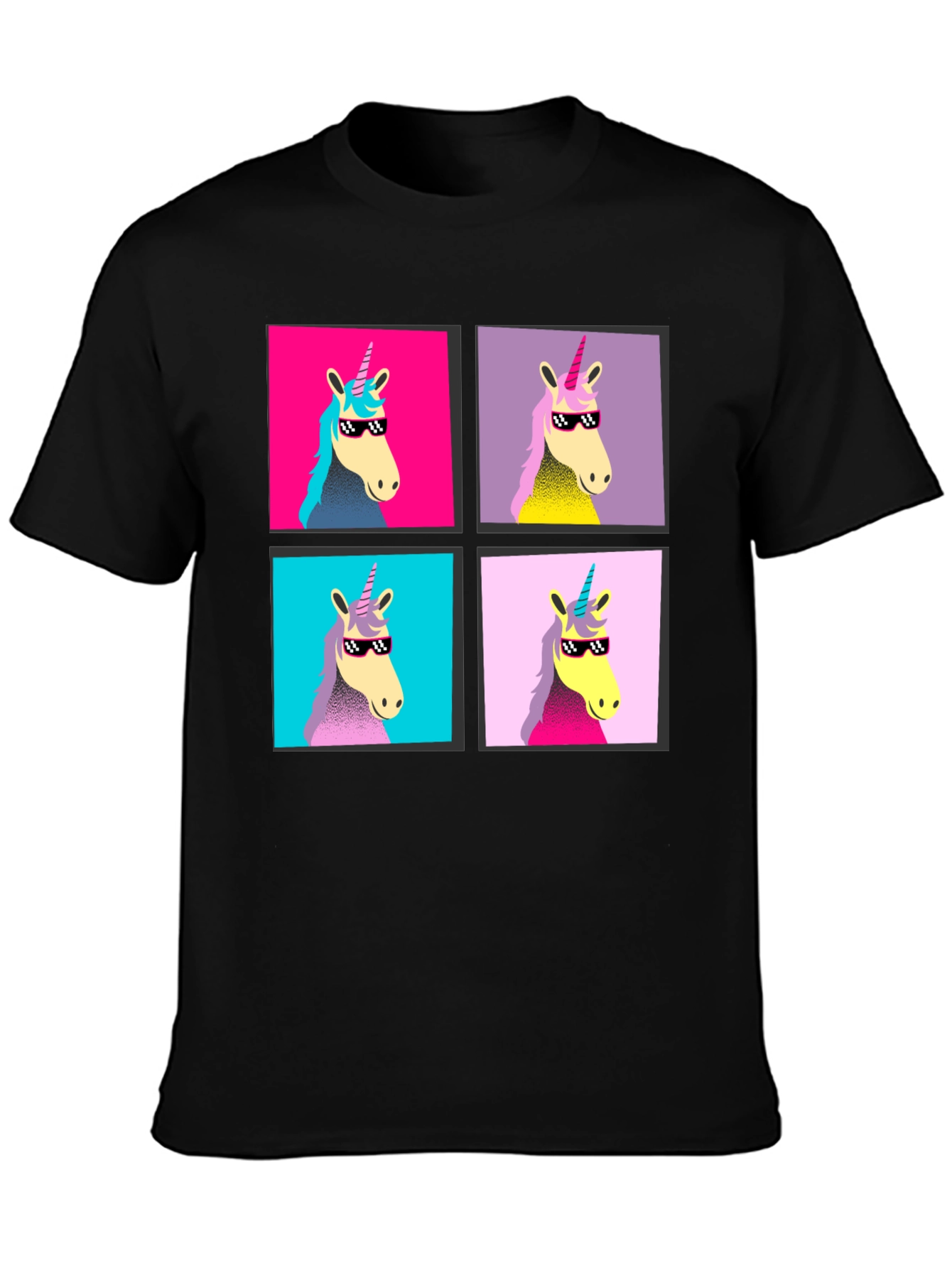 Unicorn Pop Art Graphic Black T-Shirt