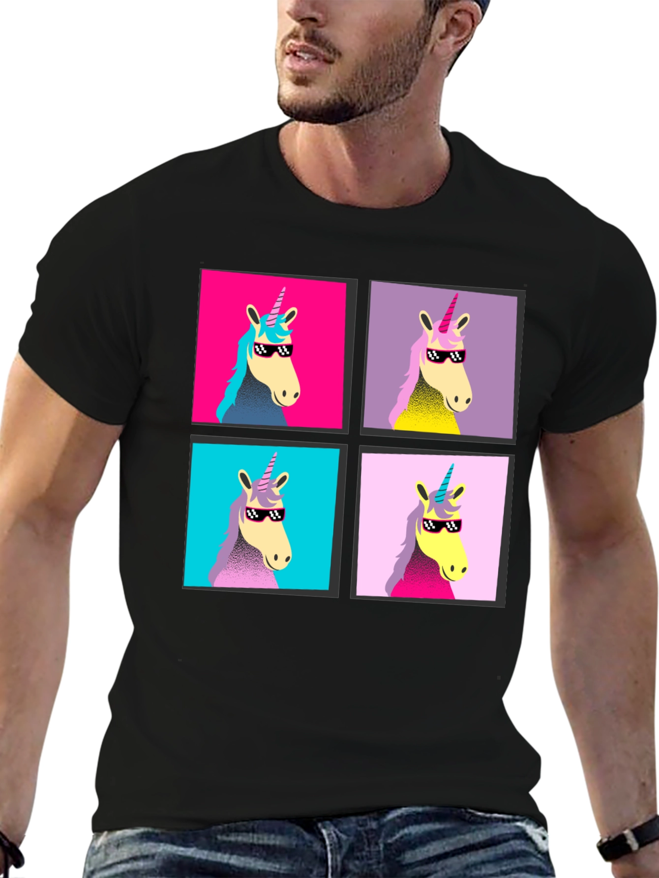 Unicorn Pop Art Graphic Black T-Shirt