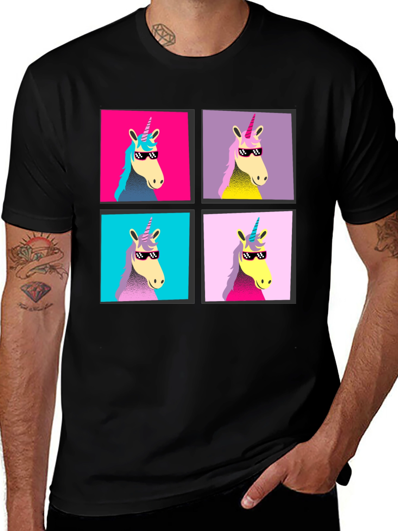 Unicorn Pop Art Graphic Black T-Shirt