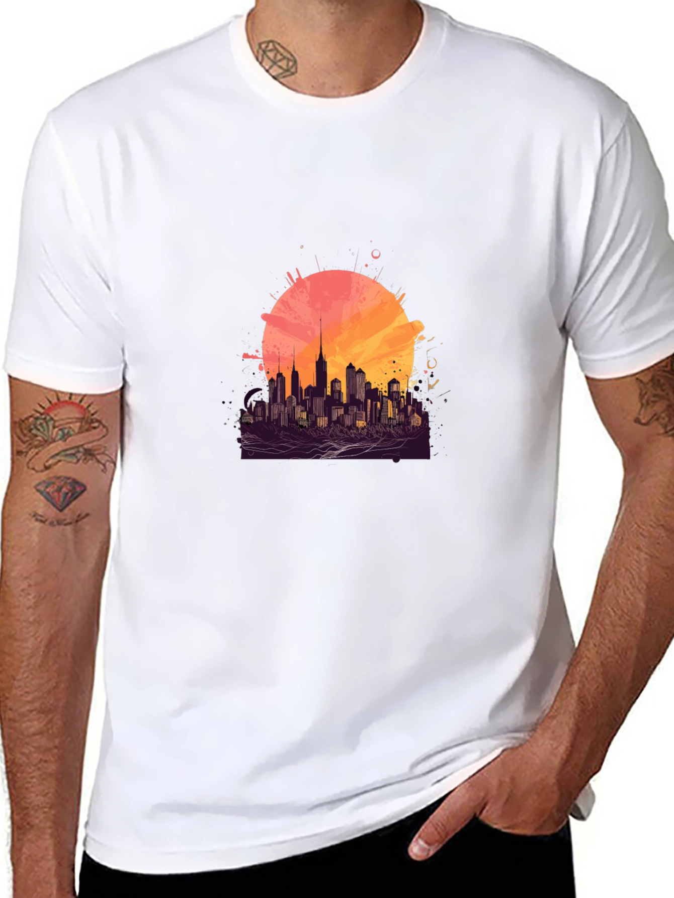 Urban Sunset Graphic Tee - Stylish Cityscape Design