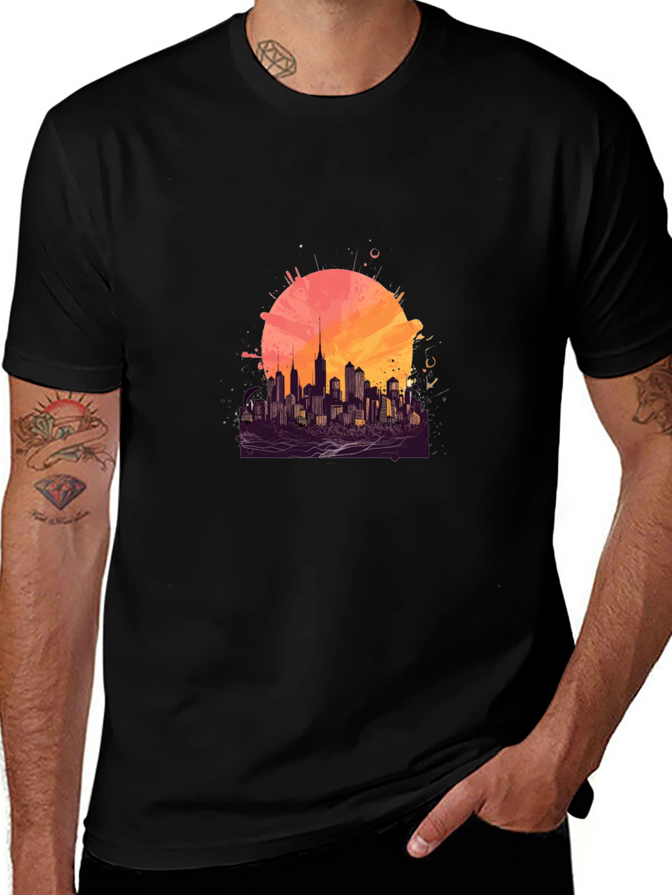 Urban Sunset Graphic Tee - Stylish Cityscape Design