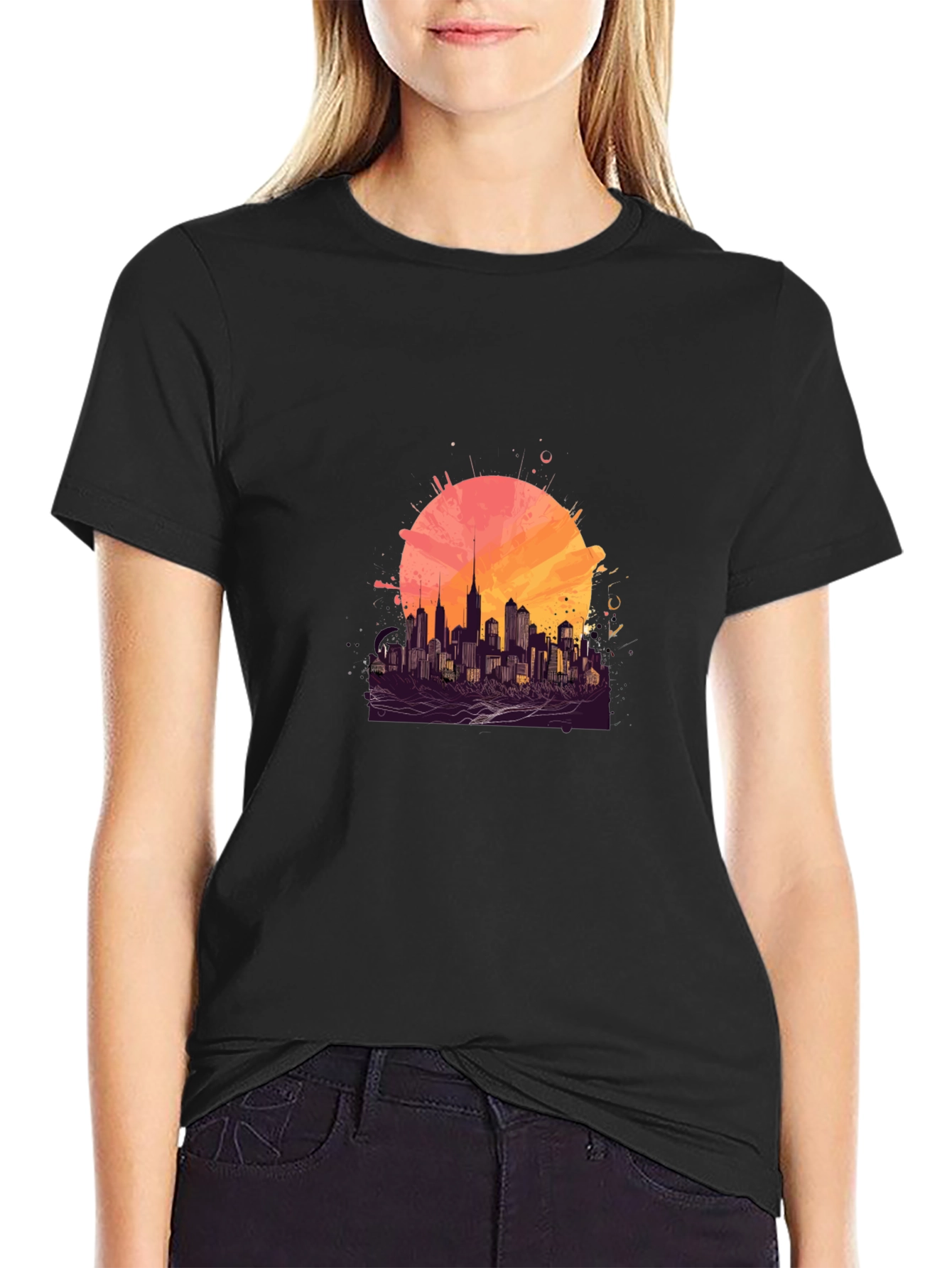 Urban Sunset Graphic Tee - Stylish Cityscape Design