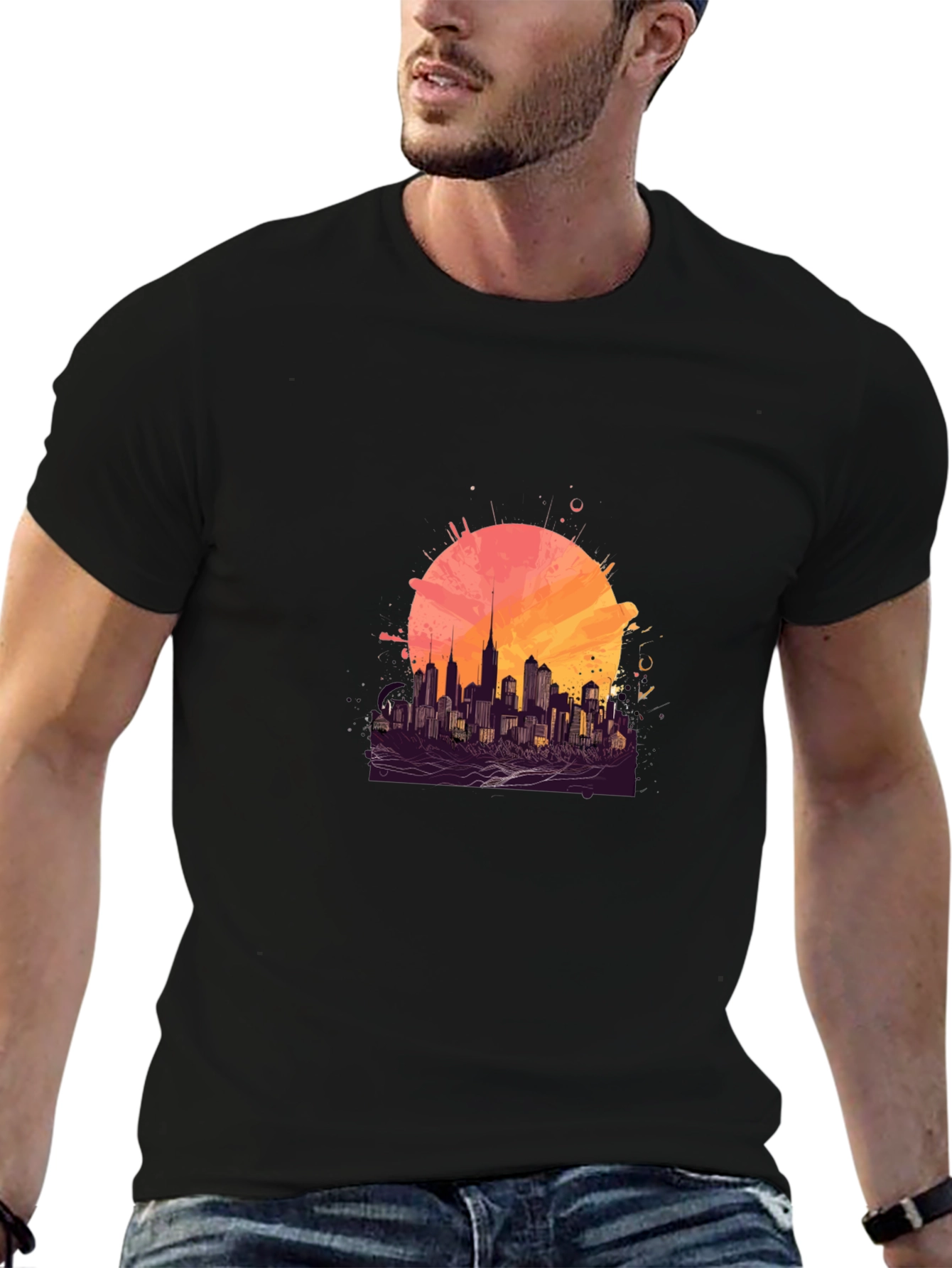 Urban Sunset Graphic Tee - Stylish Cityscape Design