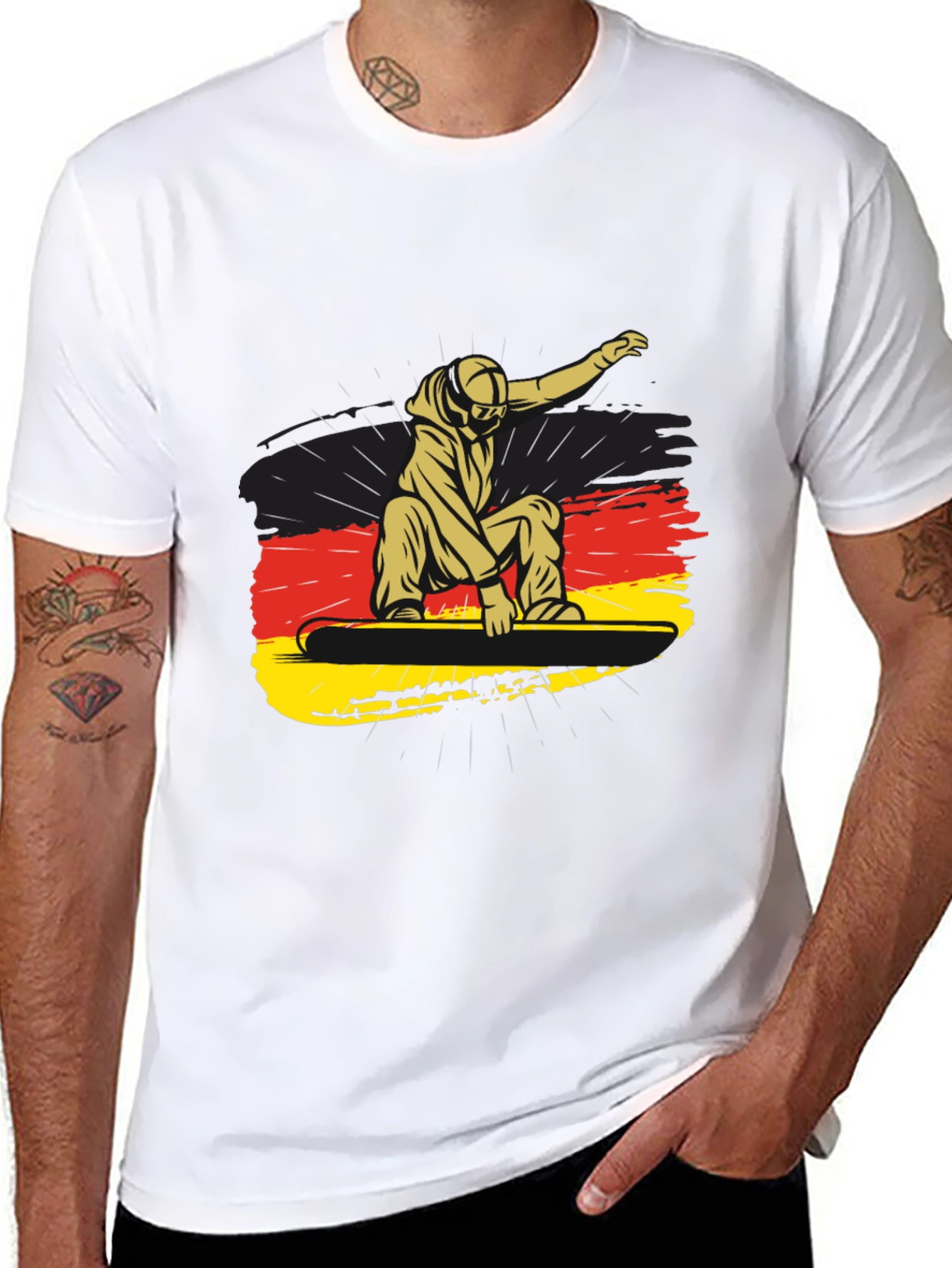 Snowboarder Germany Flag Black Graphic Tee
