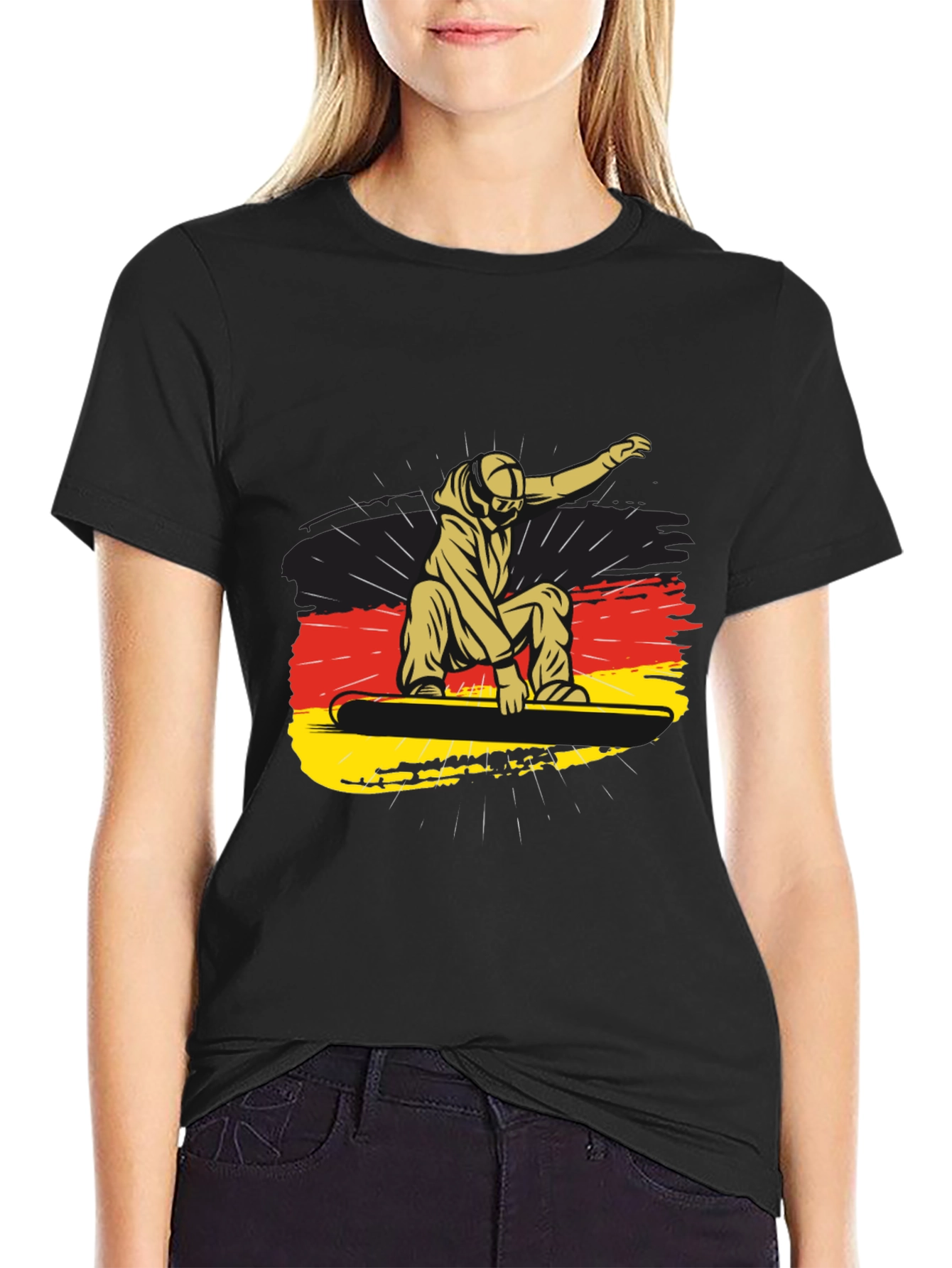 Snowboarder Germany Flag Black Graphic Tee