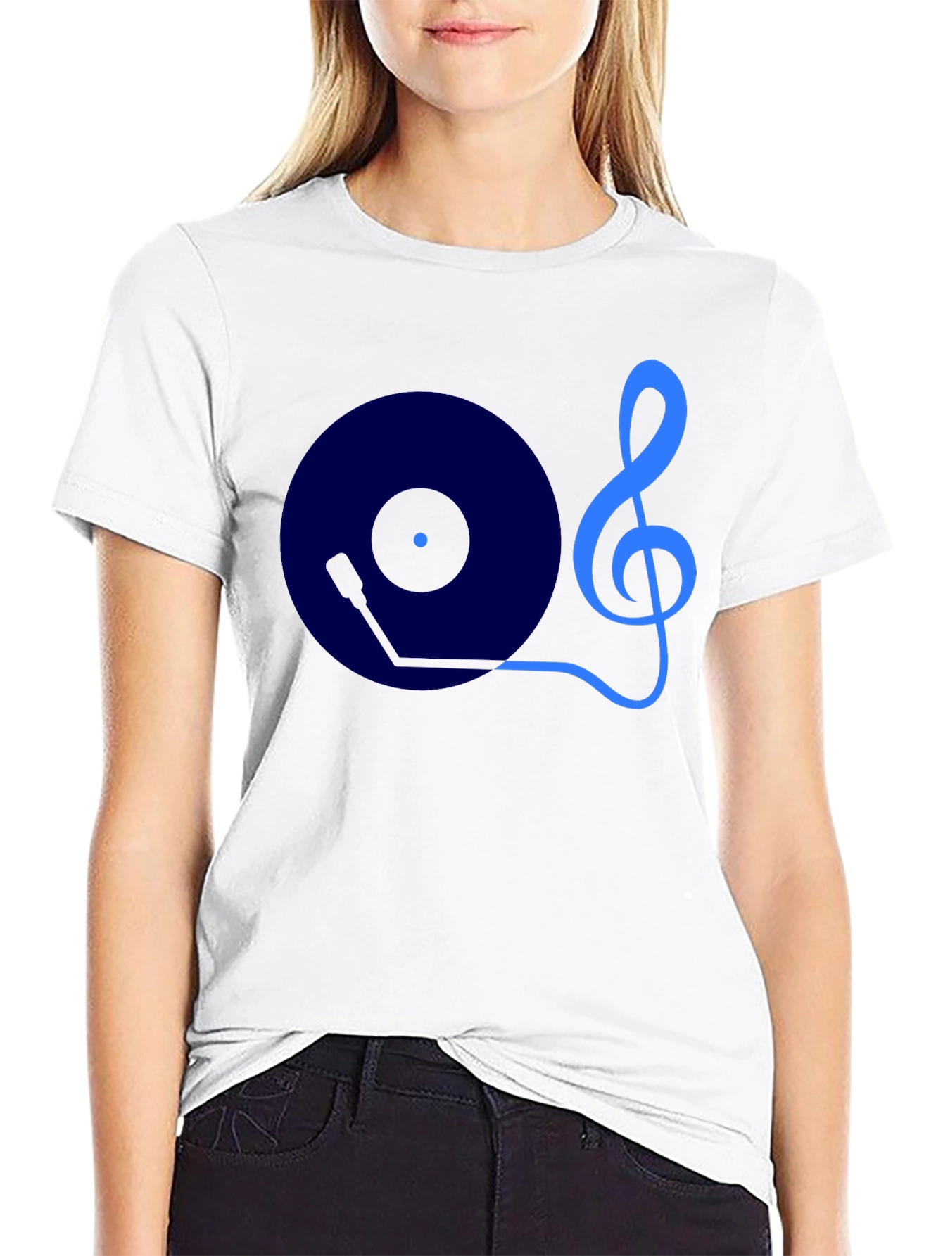 Music Lovers Graphic Tee - Treble Clef Turntable Design