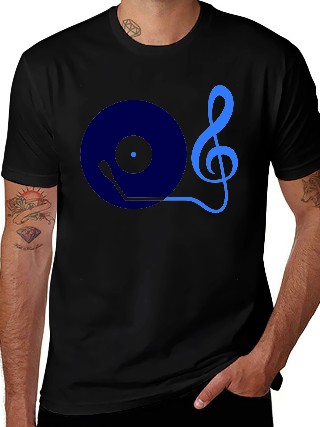 Music Lovers Graphic Tee - Treble Clef Turntable Design