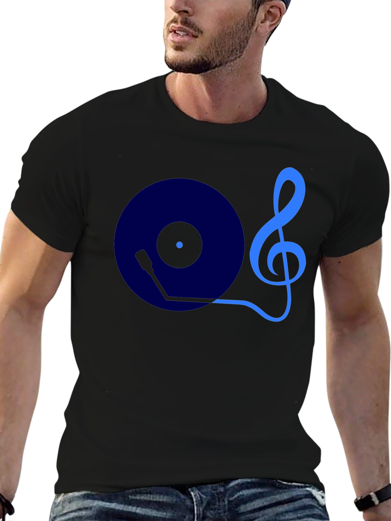 Music Lovers Graphic Tee - Treble Clef Turntable Design