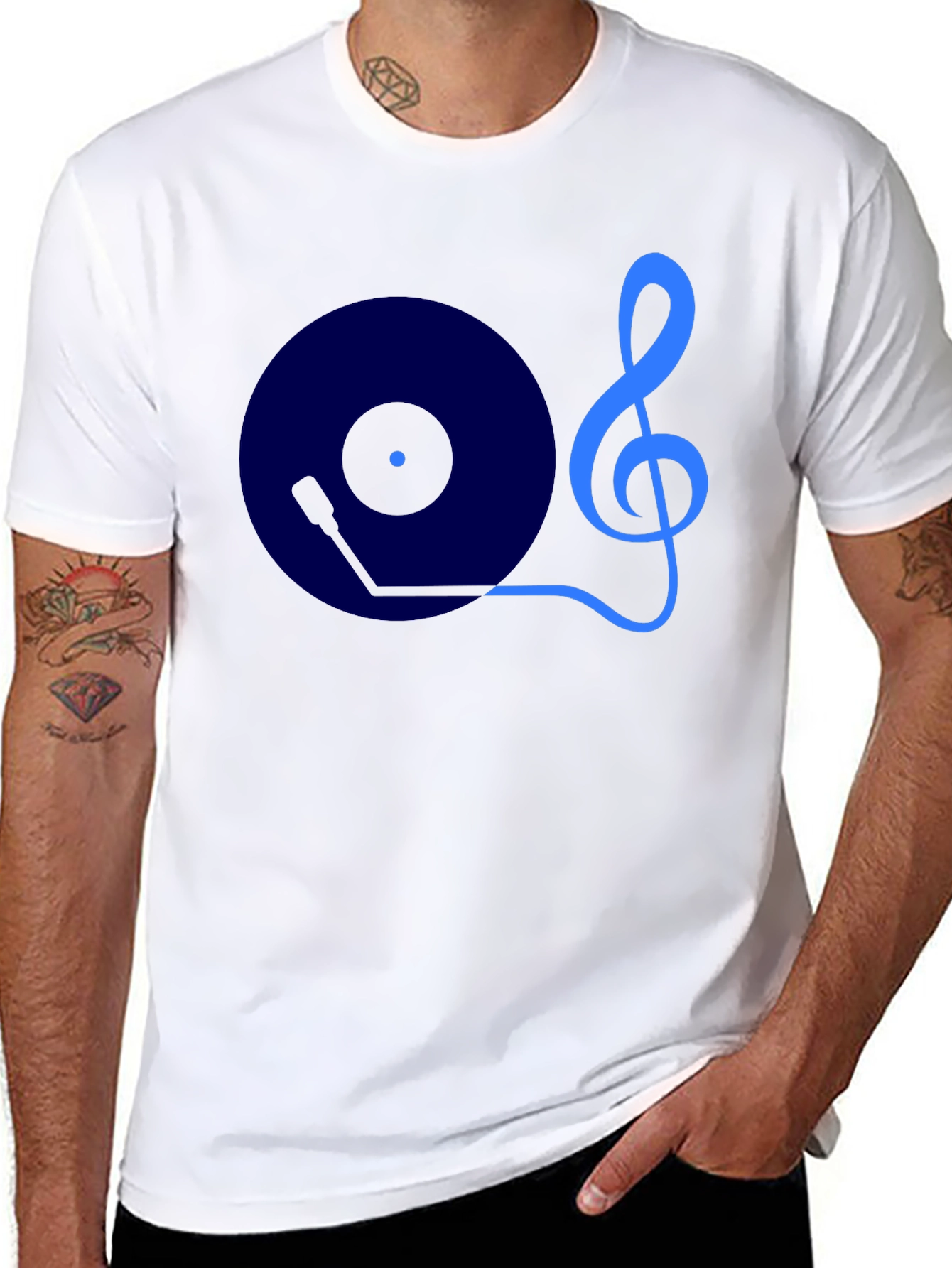 Music Lovers Graphic Tee - Treble Clef Turntable Design