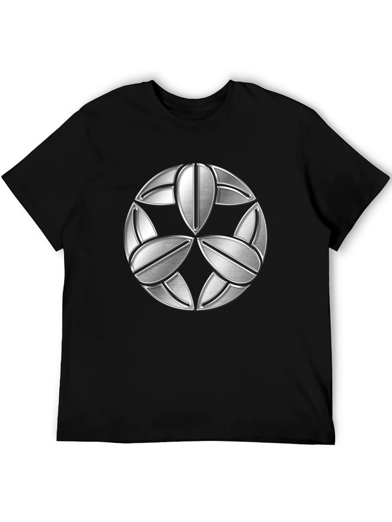 Abstract Geometric Silver Patterned Black T-Shirt