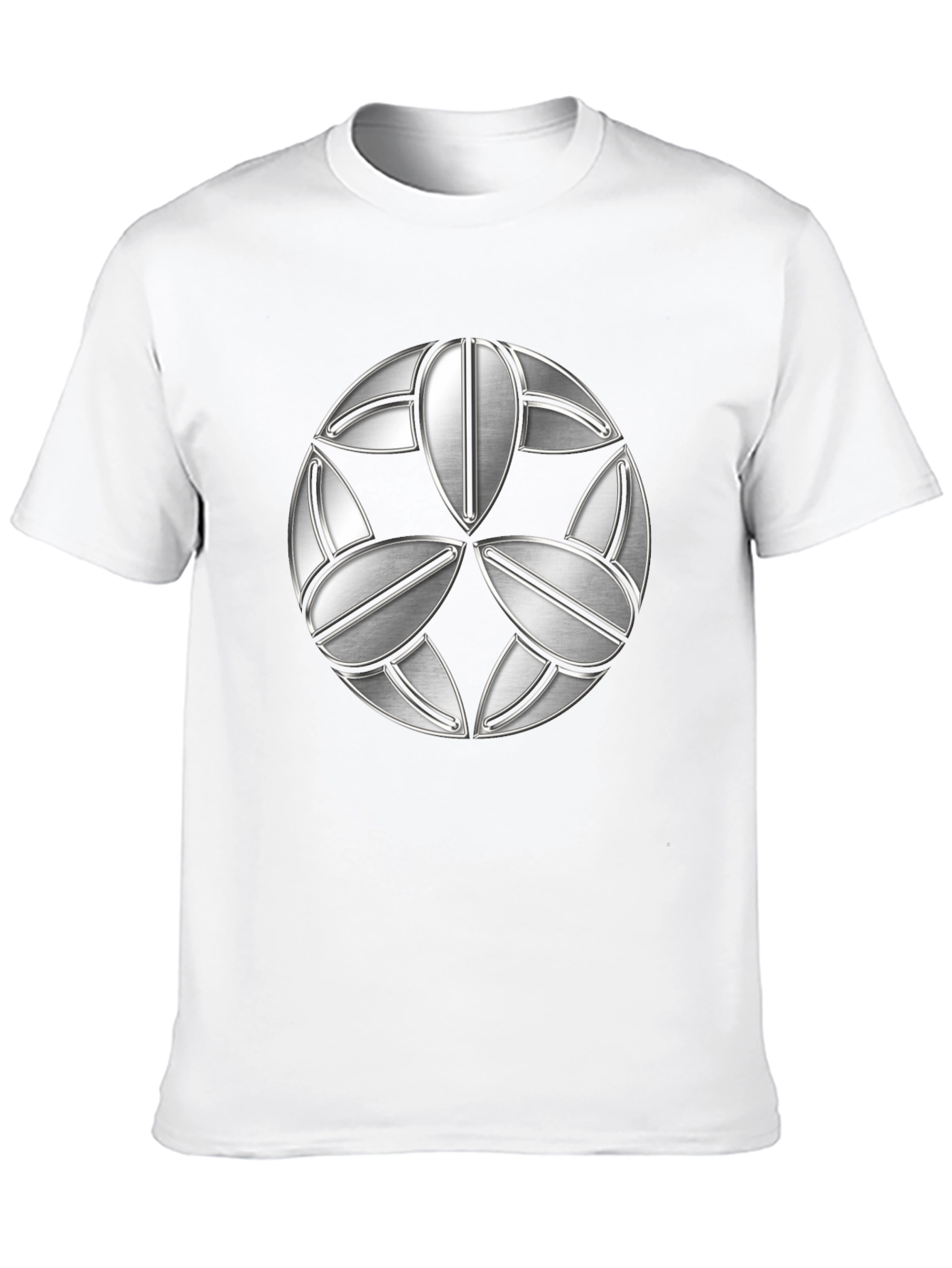 Abstract Geometric Silver Patterned Black T-Shirt