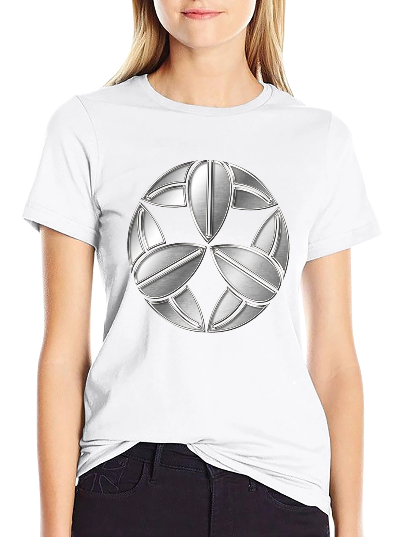 Abstract Geometric Silver Patterned Black T-Shirt