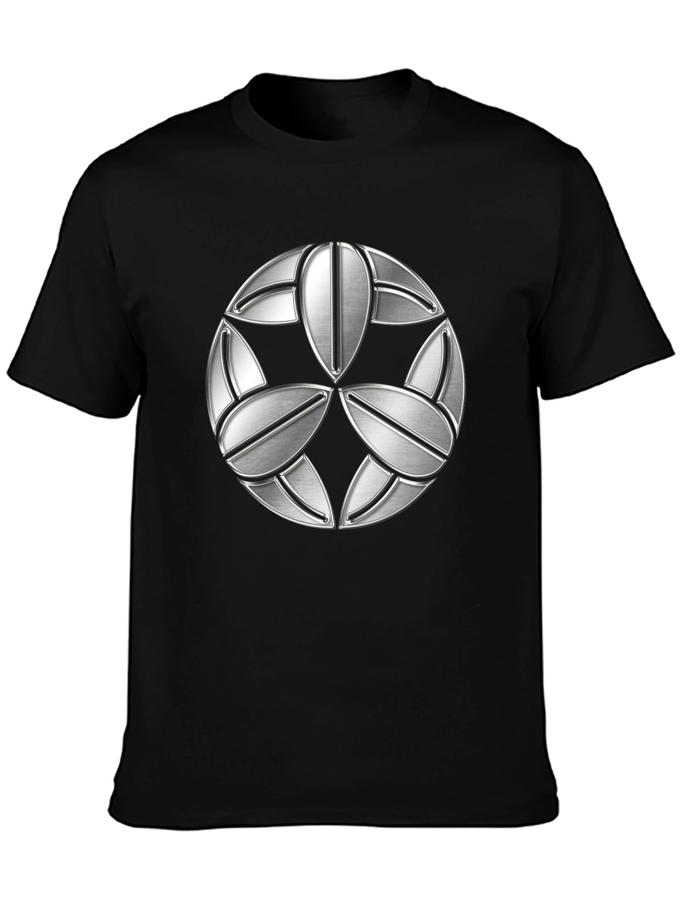 Abstract Geometric Silver Patterned Black T-Shirt