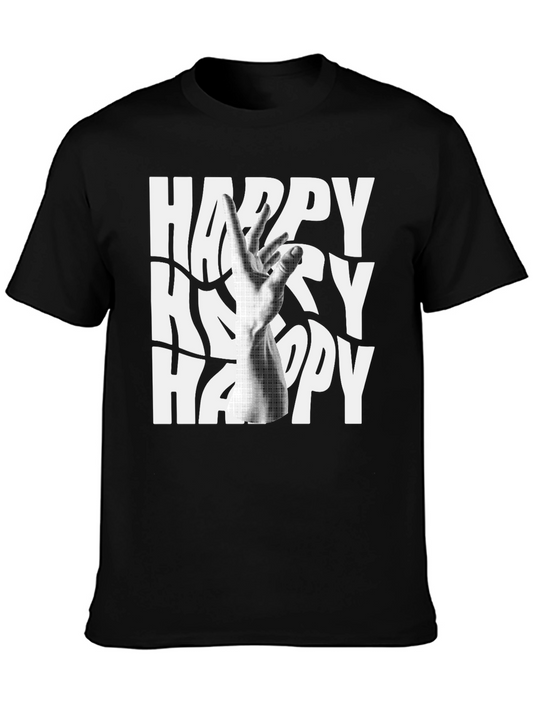 Happy Graphic Tee - Black Cotton Blend T-Shirt