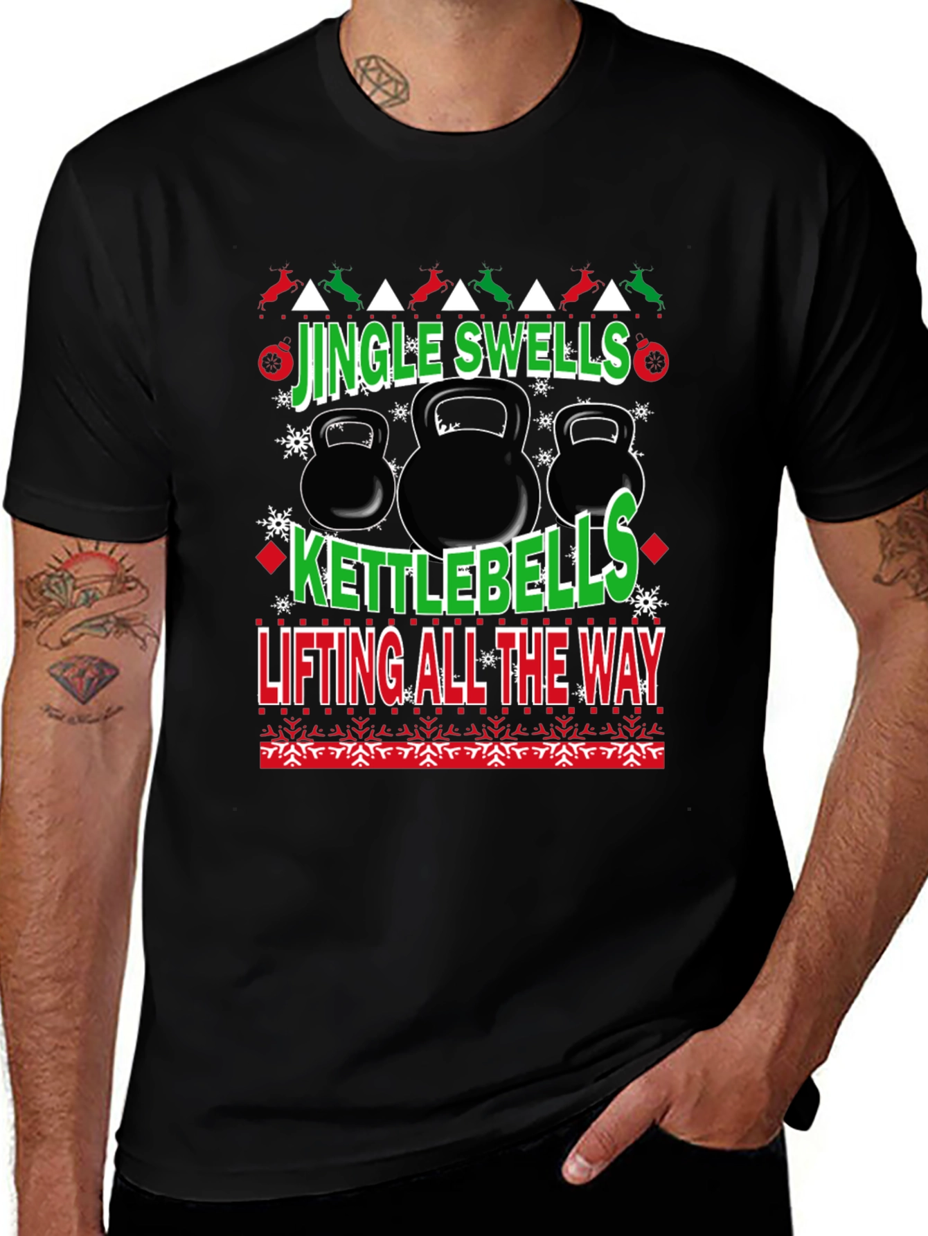 Jingle Swells Kettlebells Lifting All The Way Black T-Shirt