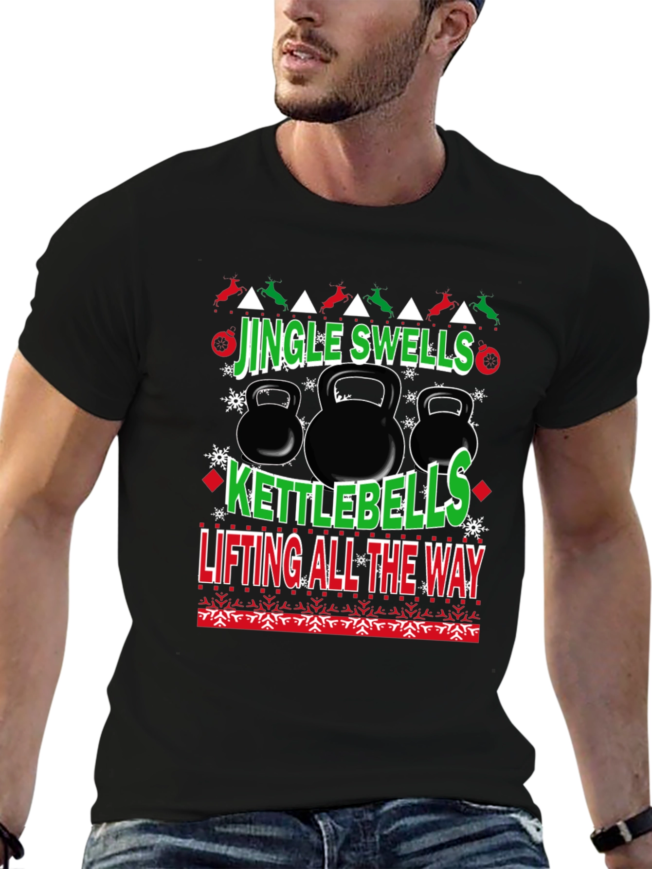 Jingle Swells Kettlebells Lifting All The Way Black T-Shirt