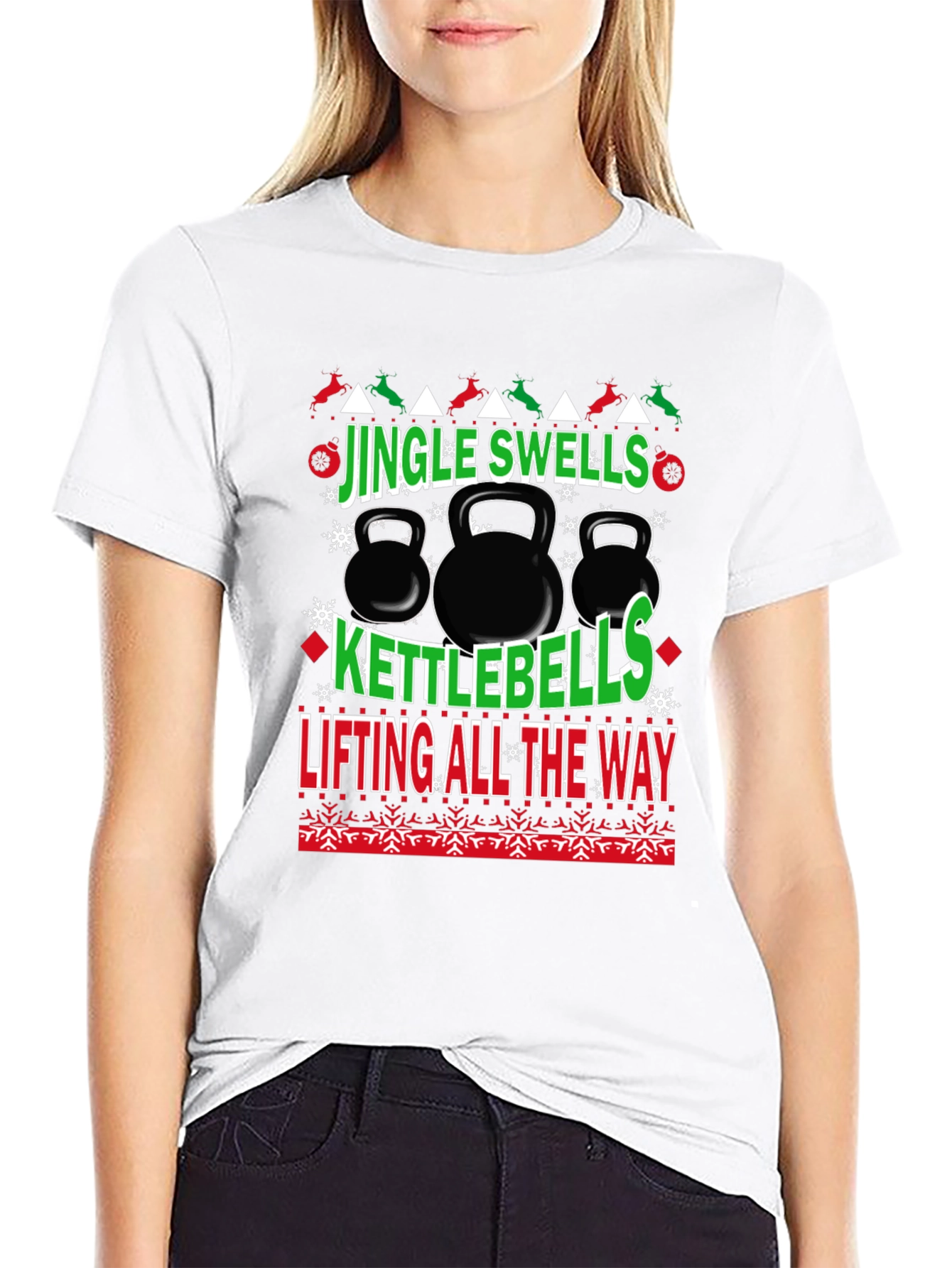 Jingle Swells Kettlebells Lifting All The Way Black T-Shirt