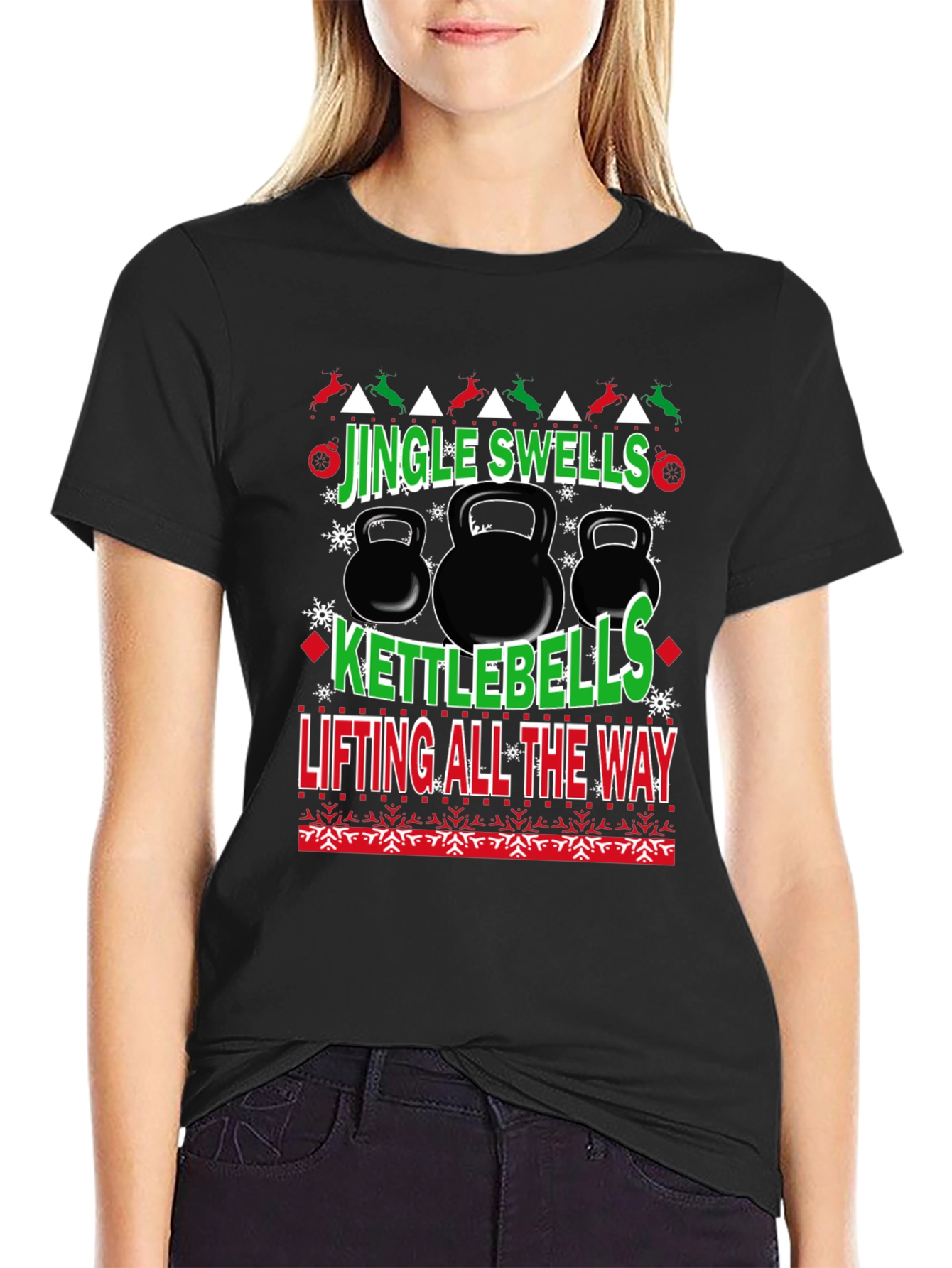 Jingle Swells Kettlebells Lifting All The Way Black T-Shirt