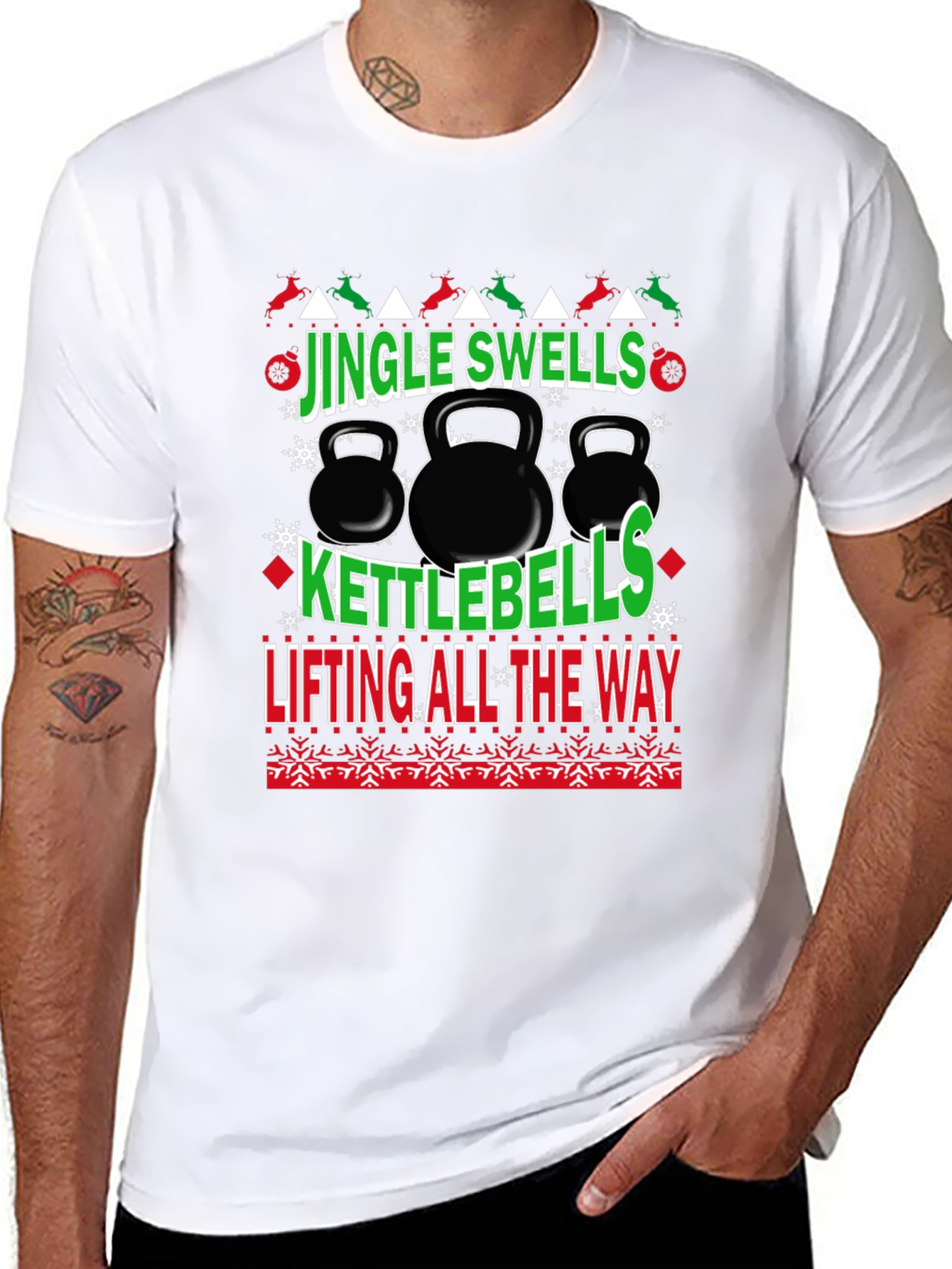 Jingle Swells Kettlebells Lifting All The Way Black T-Shirt