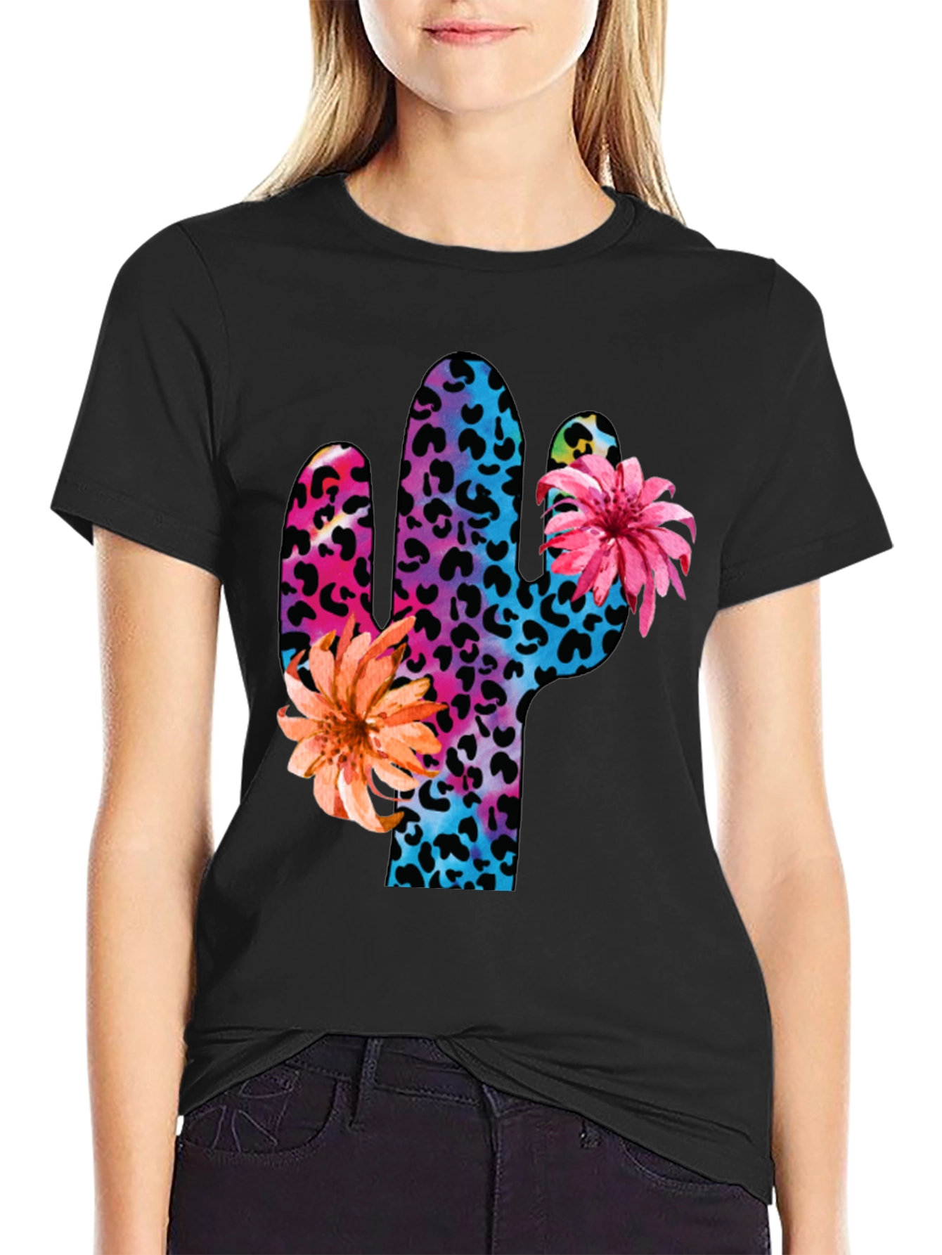 Mens Cactus Flower Print Crewneck T-Shirt