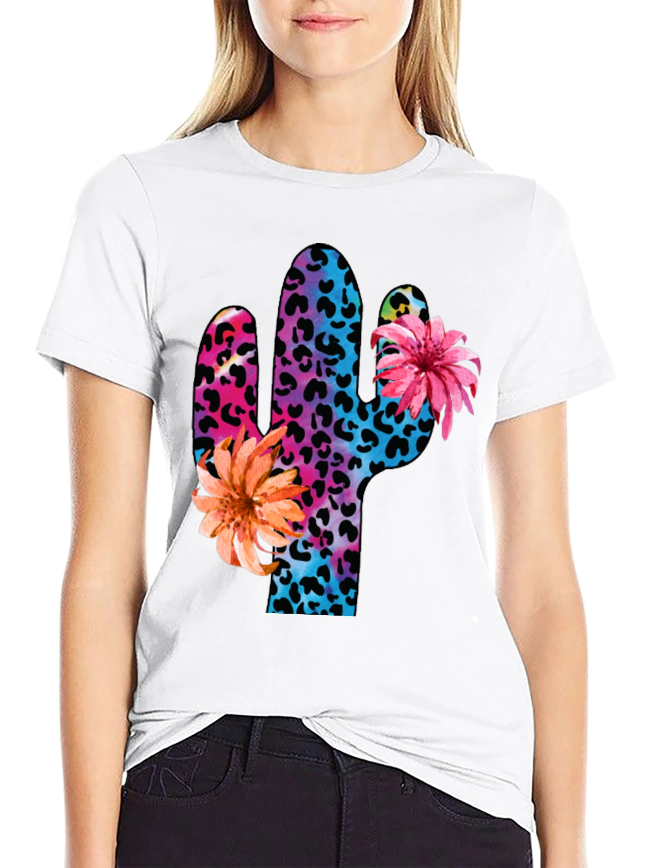 Mens Cactus Flower Print Crewneck T-Shirt